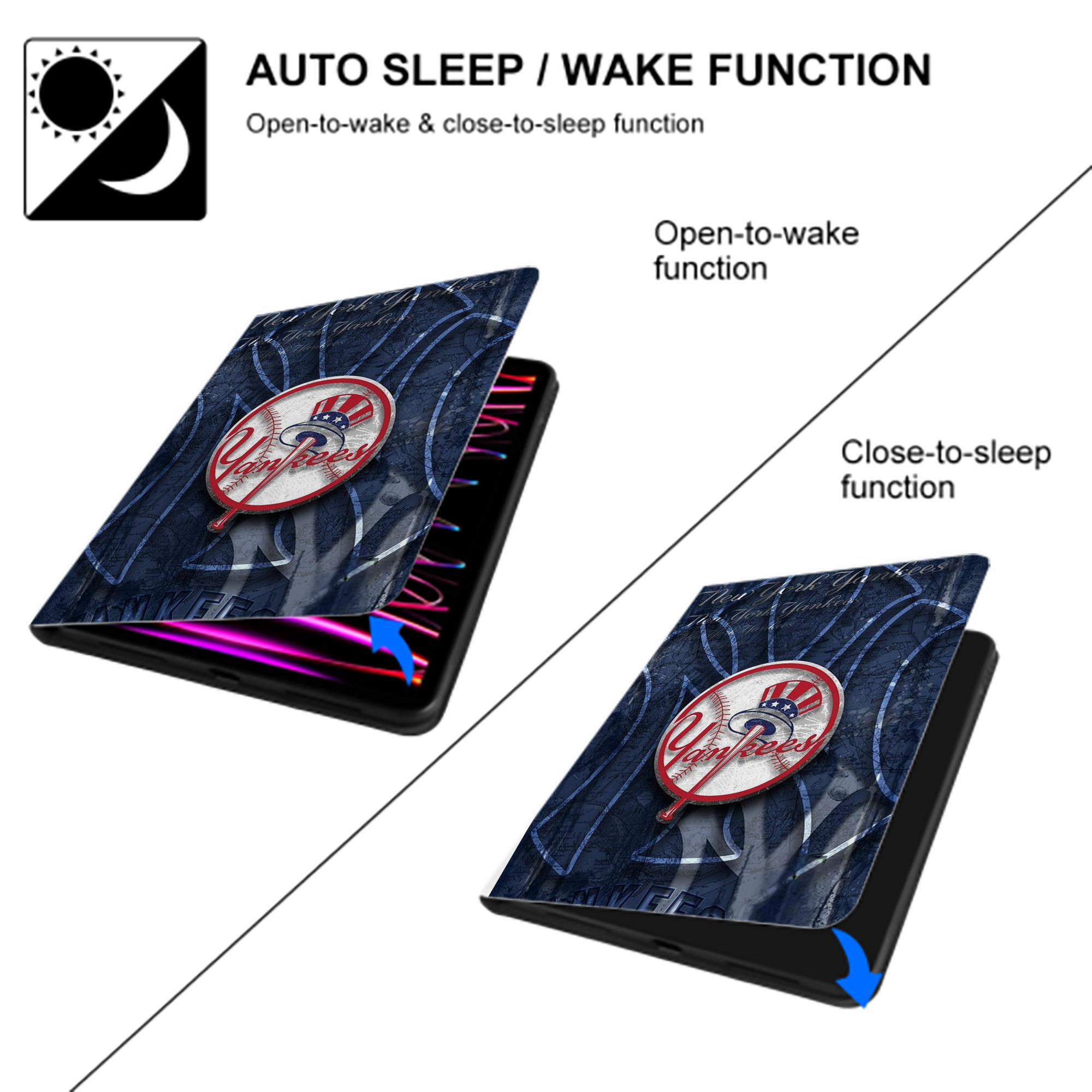 New York Yankees 190 Premium Tri-Fold PU Leather & Silicone IPad Case With Pencil Slot – Fits 9.5,10.5,10.9 – Adjustable Stand, Slim, Protective