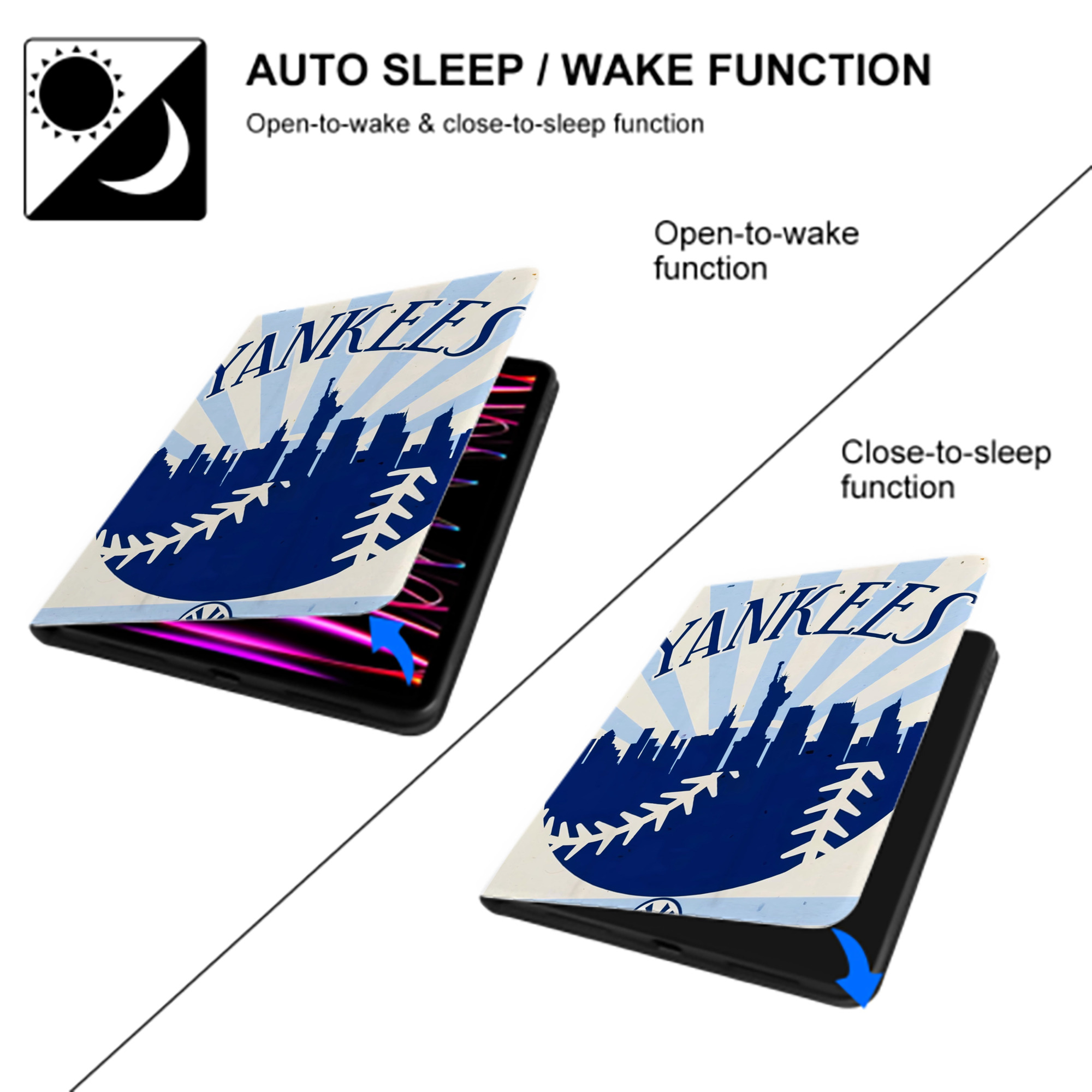 New York Yankees 143 Premium Tri-Fold PU Leather & Silicone IPad Case With Pencil Slot – Fits 9.5,10.5,10.9 – Adjustable Stand, Slim, Protective