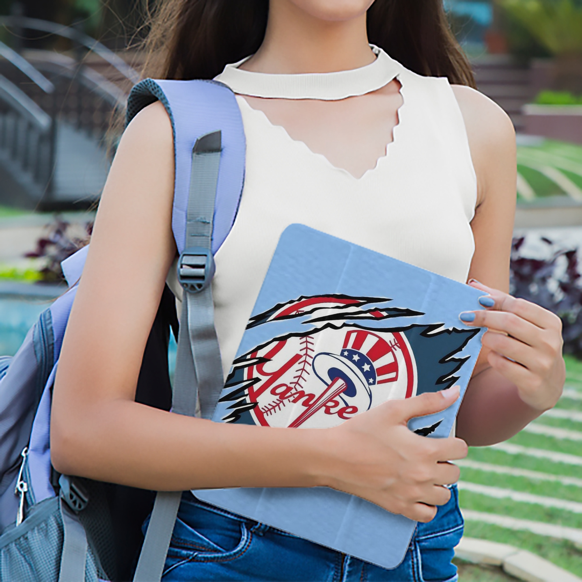 New York Yankees 128 Premium Tri-Fold PU Leather & Silicone IPad Case With Pencil Slot – Fits 9.5,10.5,10.9 – Adjustable Stand, Slim, Protective