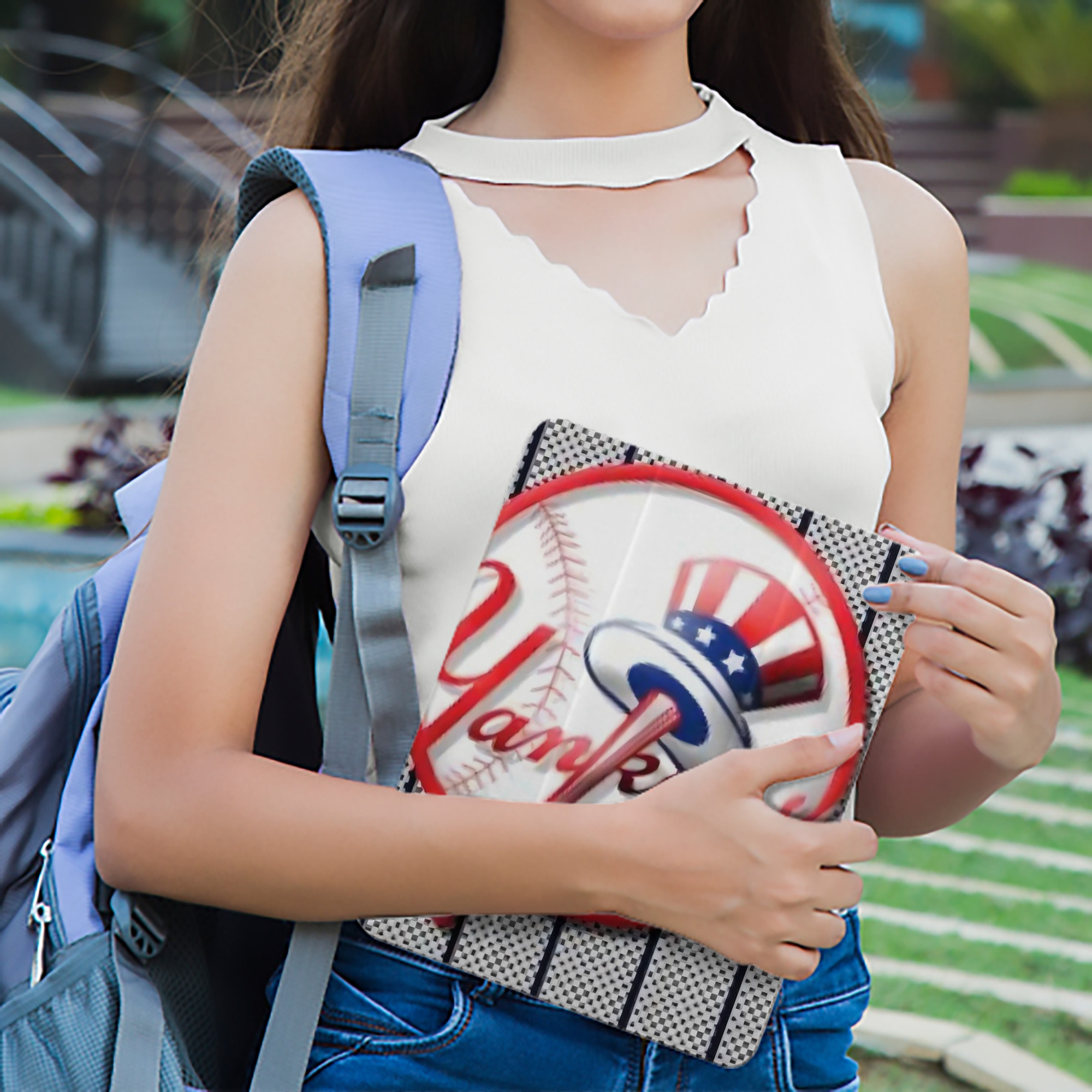 New York Yankees 191 Premium Tri-Fold PU Leather & Silicone IPad Case With Pencil Slot – Fits 9.5,10.5,10.9 – Adjustable Stand, Slim, Protective