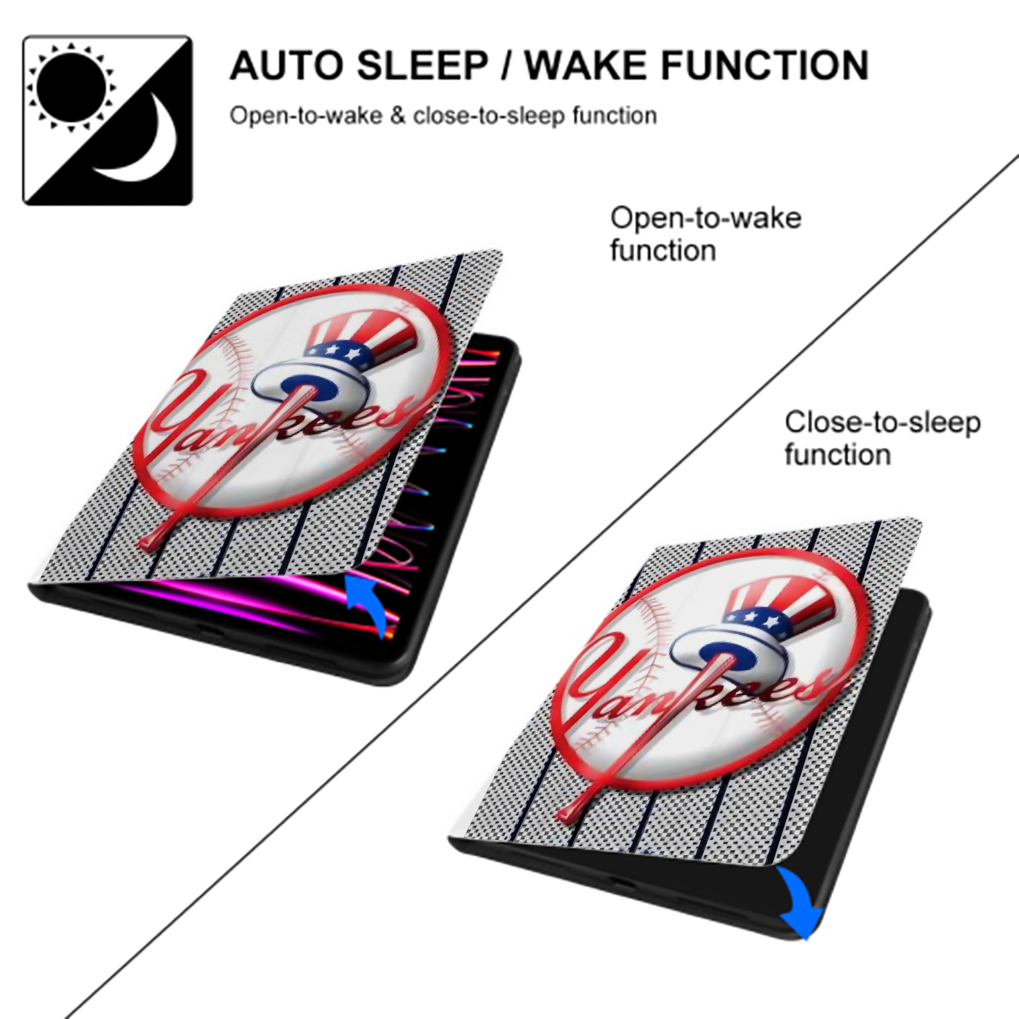 New York Yankees 191 Premium Tri-Fold PU Leather & Silicone IPad Case With Pencil Slot – Fits 9.5,10.5,10.9 – Adjustable Stand, Slim, Protective