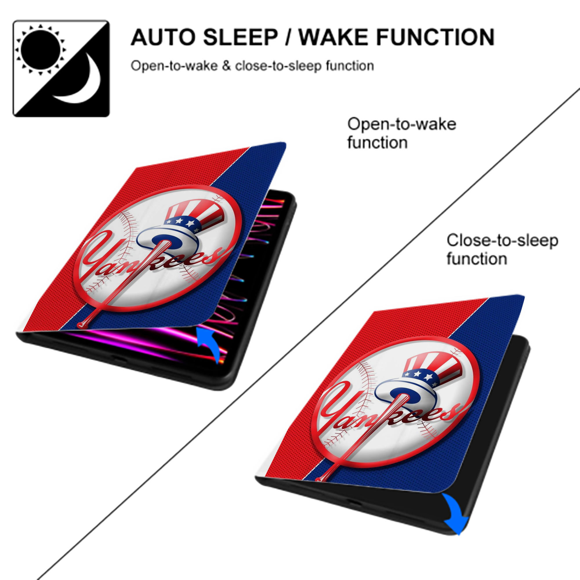 New York Yankees 148 Premium Tri-Fold PU Leather & Silicone IPad Case With Pencil Slot – Fits 9.5,10.5,10.9 – Adjustable Stand, Slim, Protective