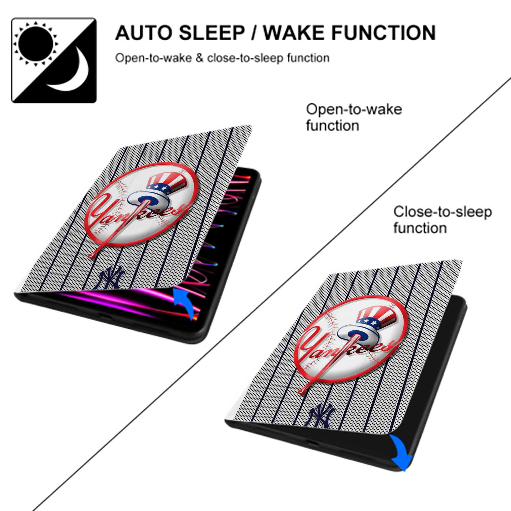 New York Yankees 197 Premium Tri-Fold PU Leather & Silicone IPad Case With Pencil Slot – Fits 9.5,10.5,10.9 – Adjustable Stand, Slim, Protective