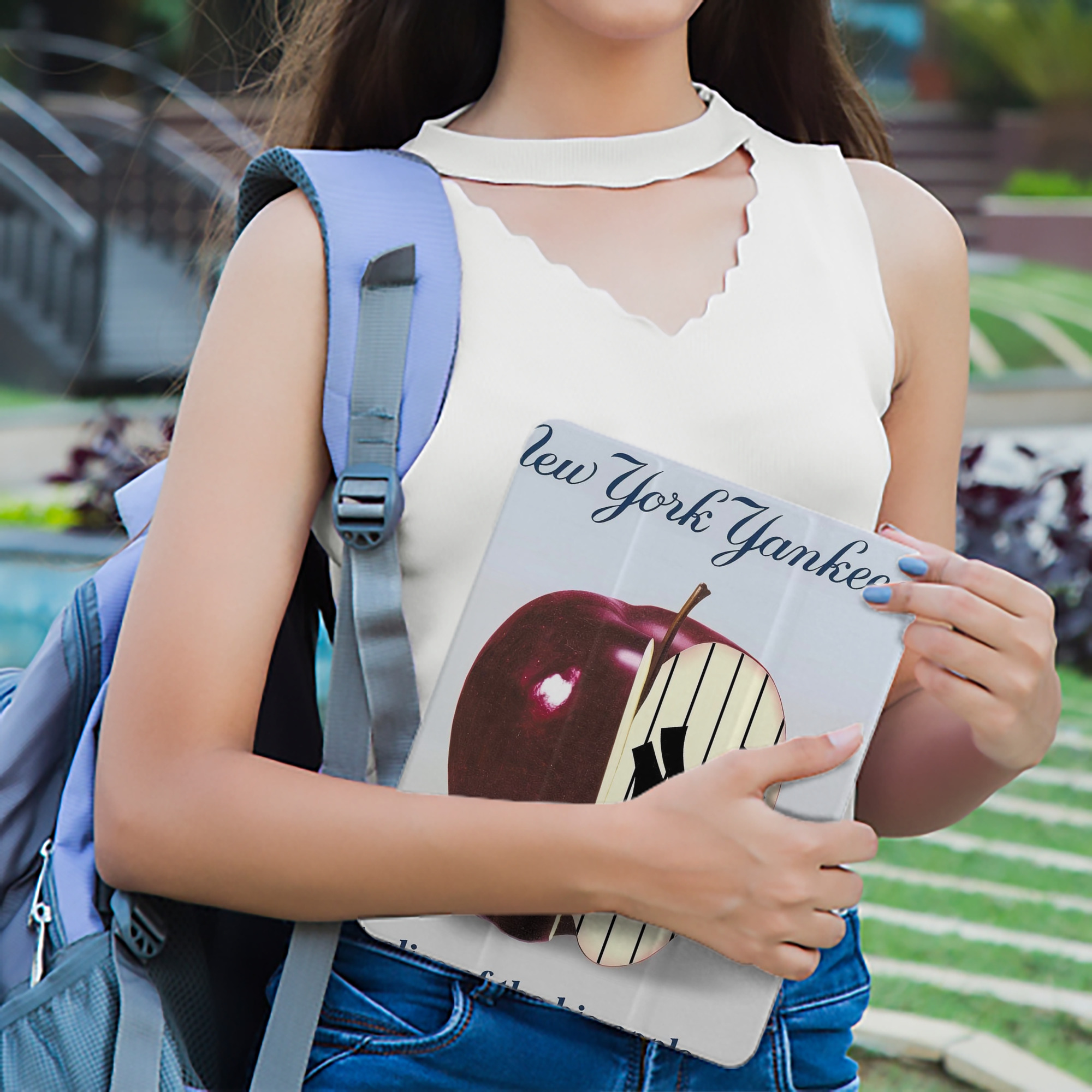 New York Yankees 202 Premium Tri-Fold PU Leather & Silicone IPad Case With Pencil Slot – Fits 9.5,10.5,10.9 – Adjustable Stand, Slim, Protective