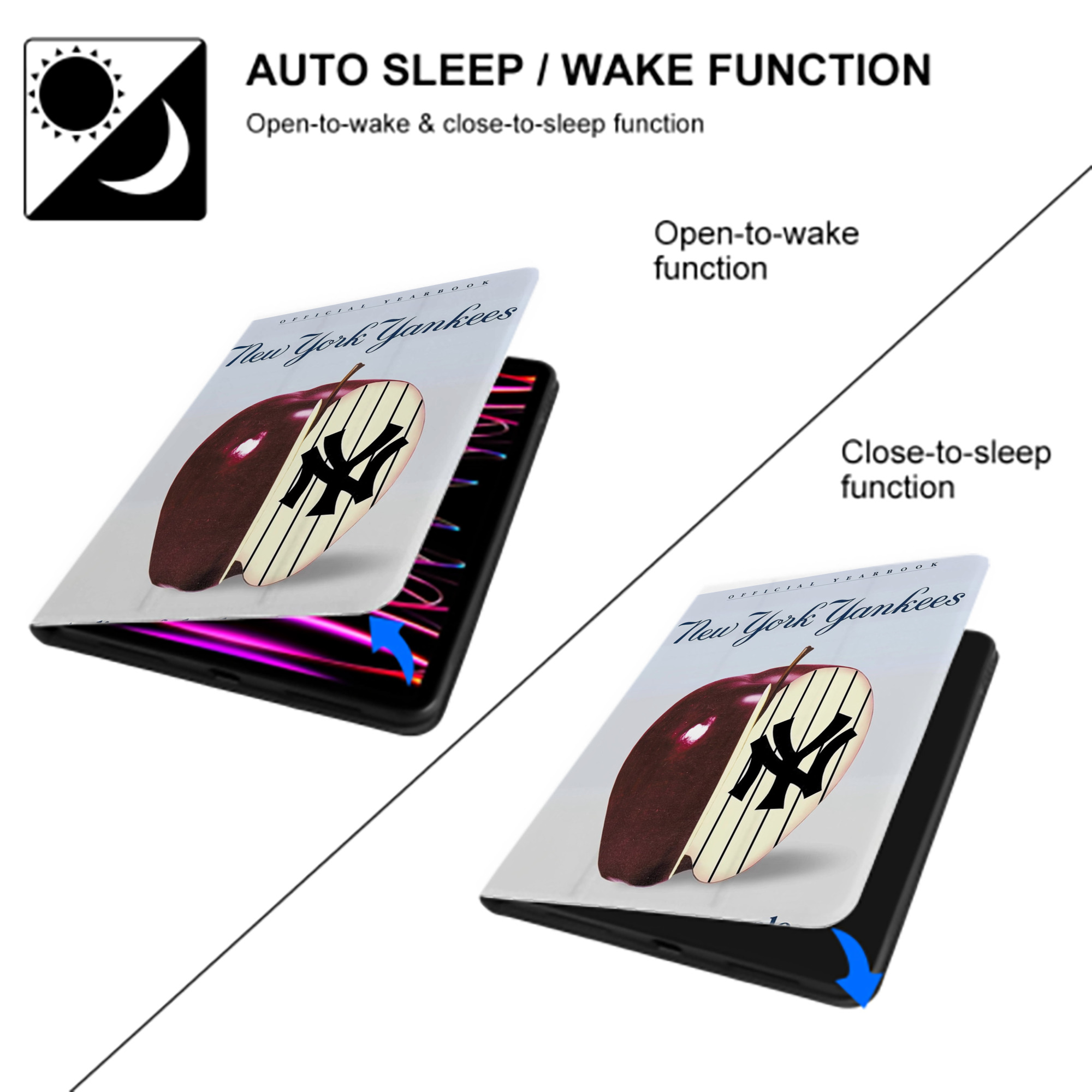 New York Yankees 202 Premium Tri-Fold PU Leather & Silicone IPad Case With Pencil Slot – Fits 9.5,10.5,10.9 – Adjustable Stand, Slim, Protective
