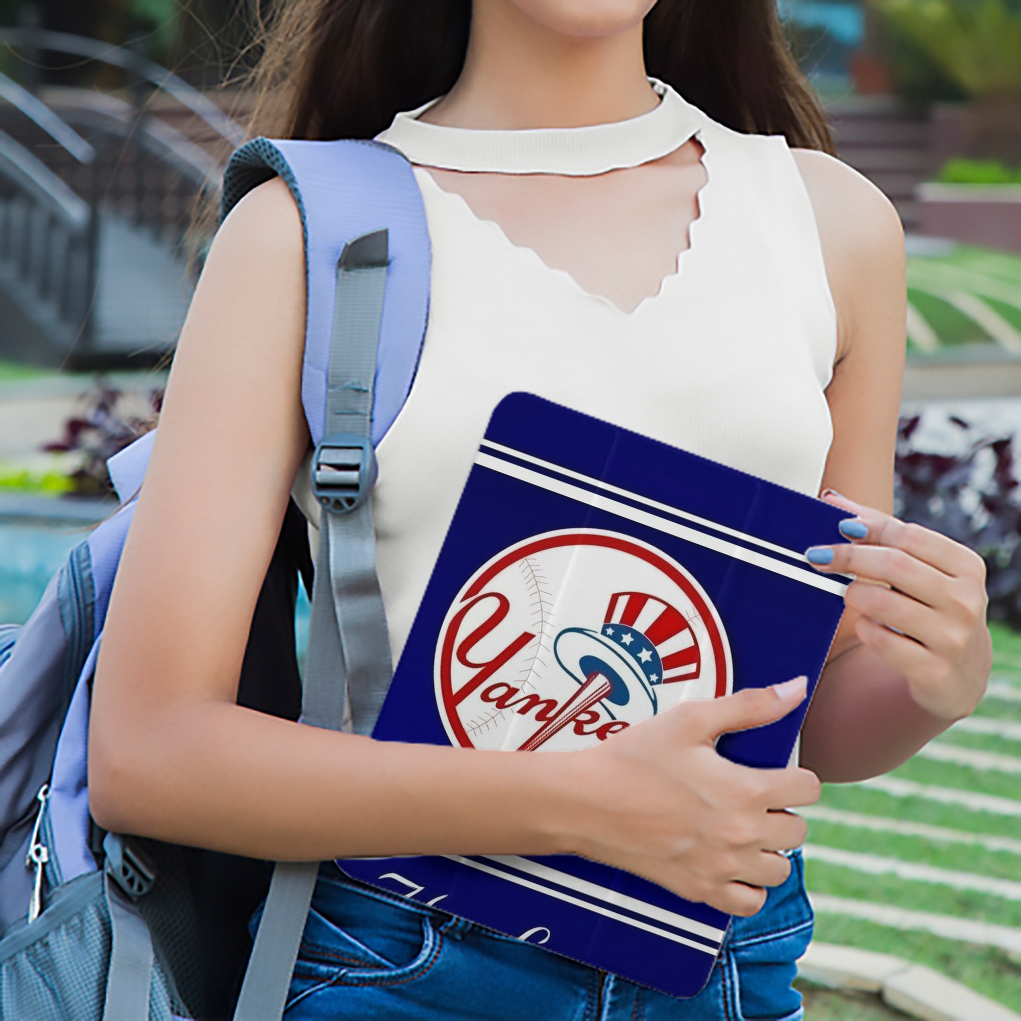 New York Yankees 139 Premium Tri-Fold PU Leather & Silicone IPad Case With Pencil Slot – Fits 9.5,10.5,10.9 – Adjustable Stand, Slim, Protective