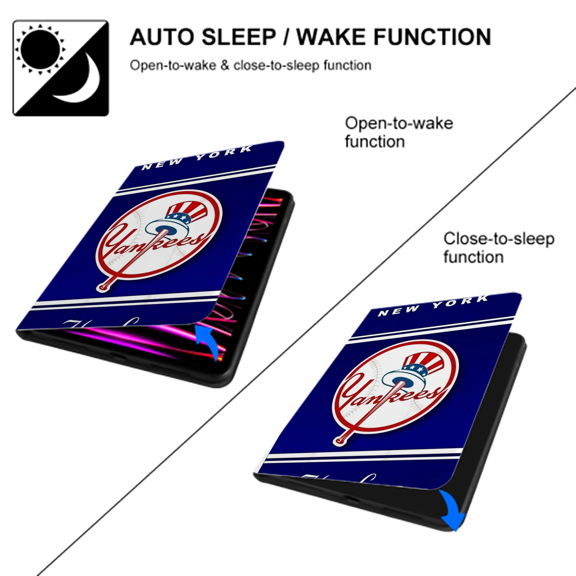 New York Yankees 139 Premium Tri-Fold PU Leather & Silicone IPad Case With Pencil Slot – Fits 9.5,10.5,10.9 – Adjustable Stand, Slim, Protective