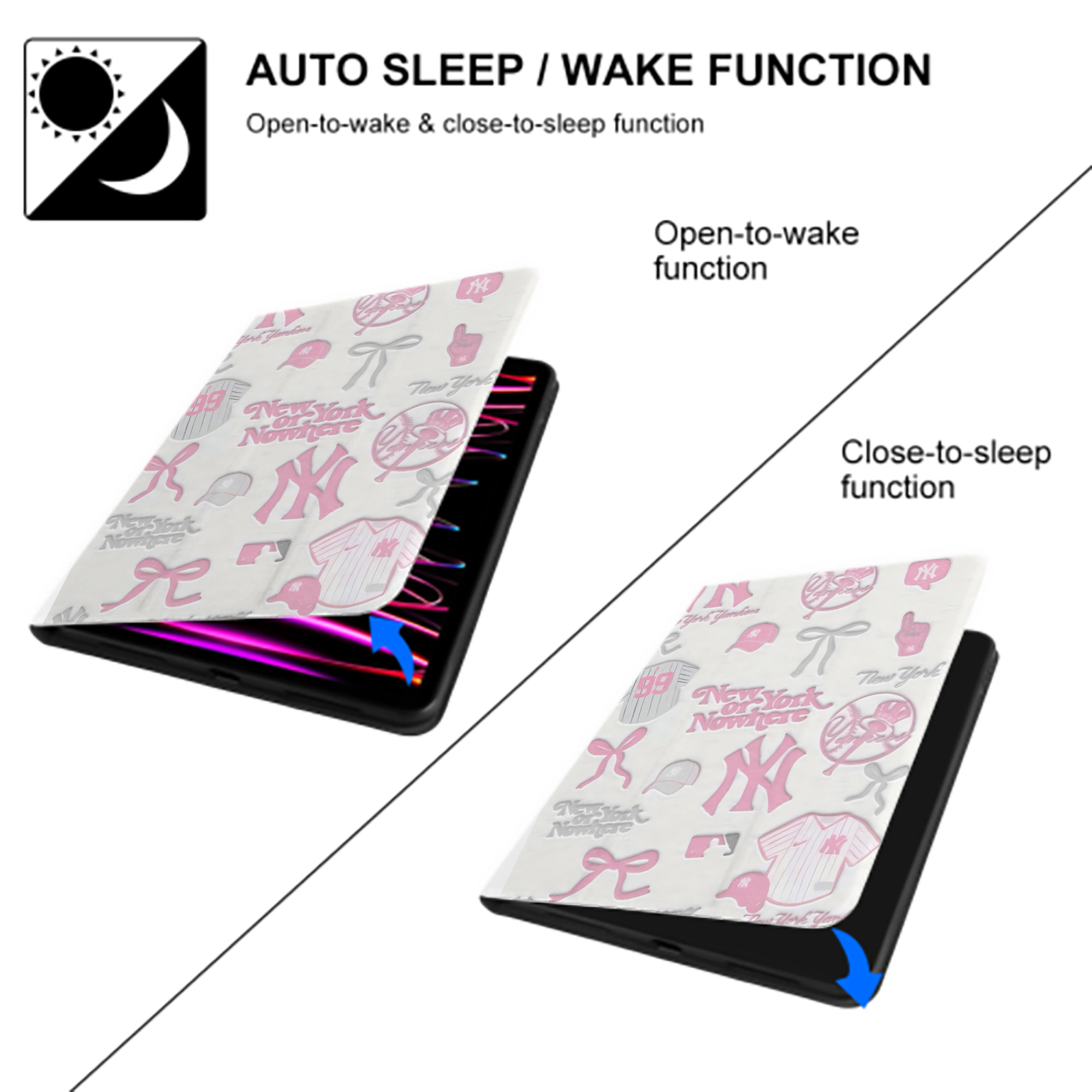 New York Yankees 206 Premium Tri-Fold PU Leather & Silicone IPad Case With Pencil Slot – Fits 9.5,10.5,10.9 – Adjustable Stand, Slim, Protective