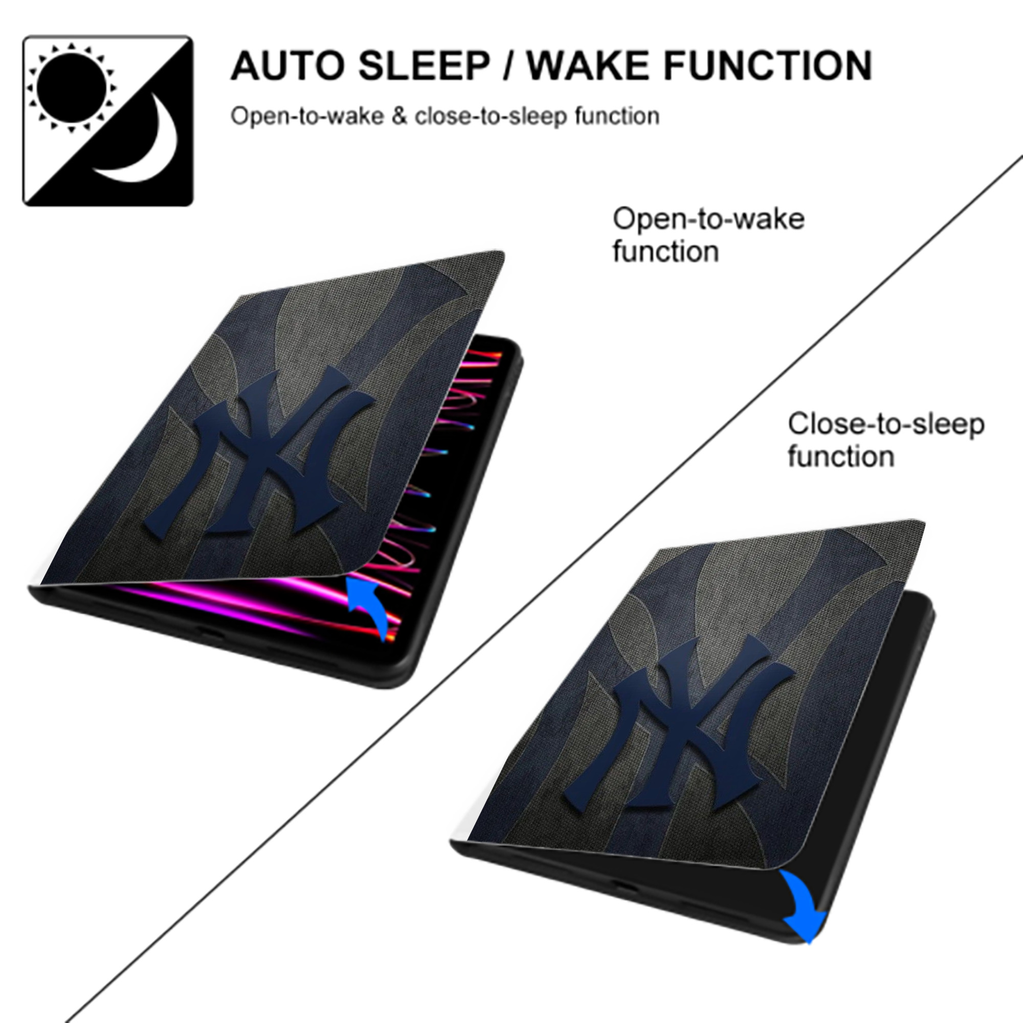 New York Yankees 153 Premium Tri-Fold PU Leather & Silicone IPad Case With Pencil Slot – Fits 9.5,10.5,10.9 – Adjustable Stand, Slim, Protective