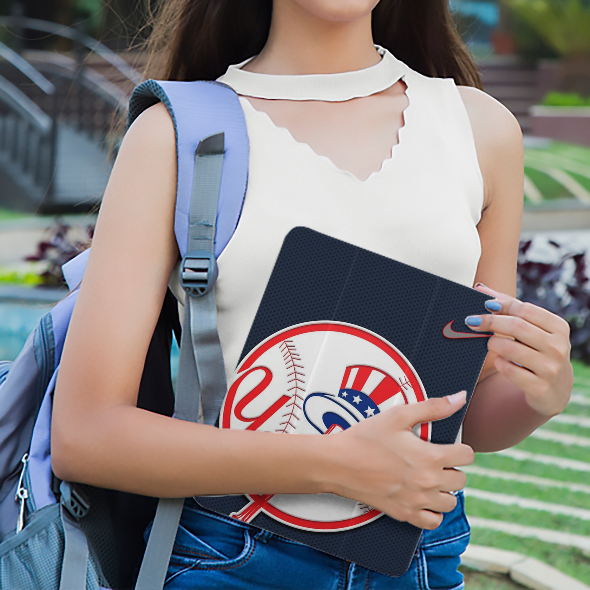 New York Yankees 208 Premium Tri-Fold PU Leather & Silicone IPad Case With Pencil Slot – Fits 9.5,10.5,10.9 – Adjustable Stand, Slim, Protective