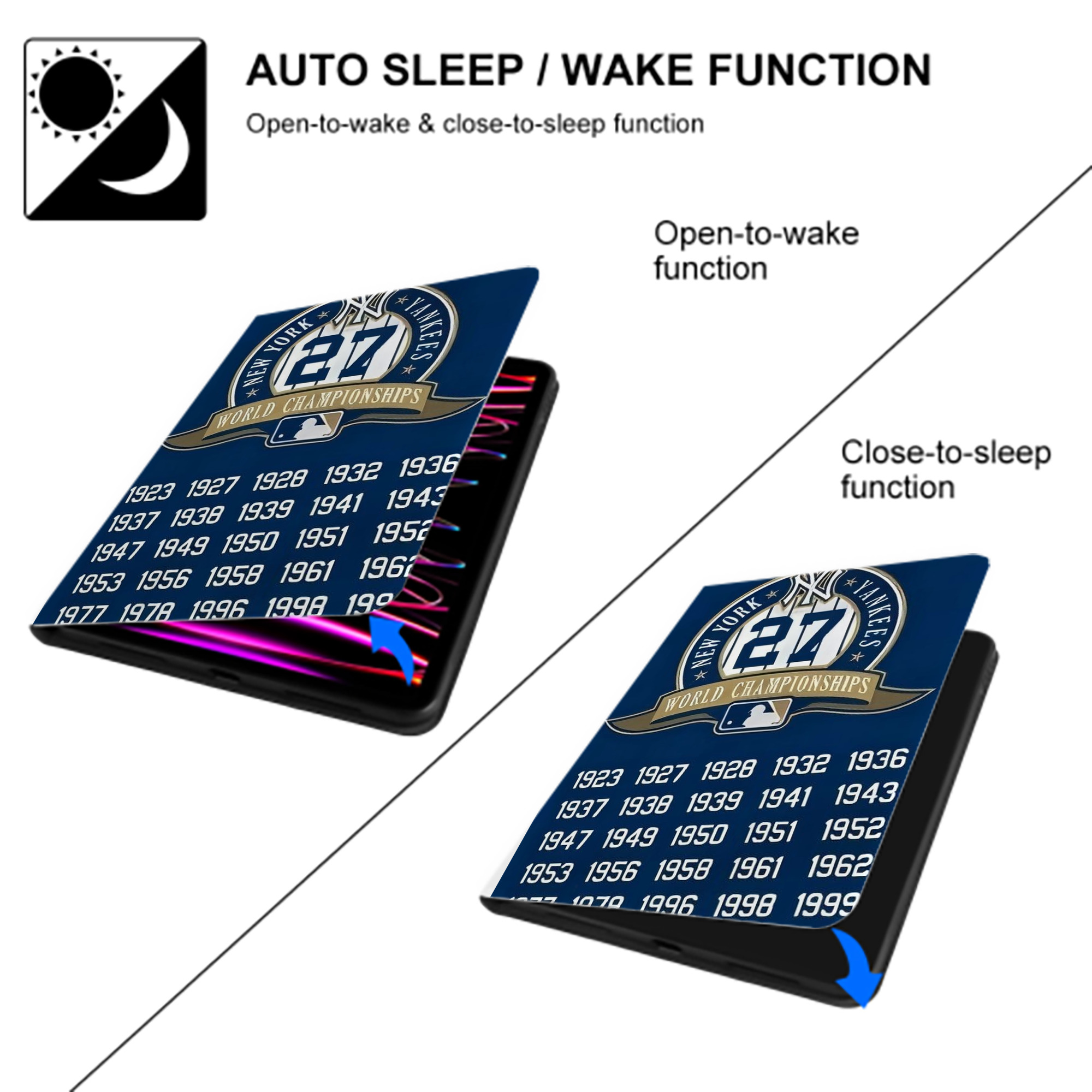 New York Yankees 144 Premium Tri-Fold PU Leather & Silicone IPad Case With Pencil Slot – Fits 9.5,10.5,10.9 – Adjustable Stand, Slim, Protective