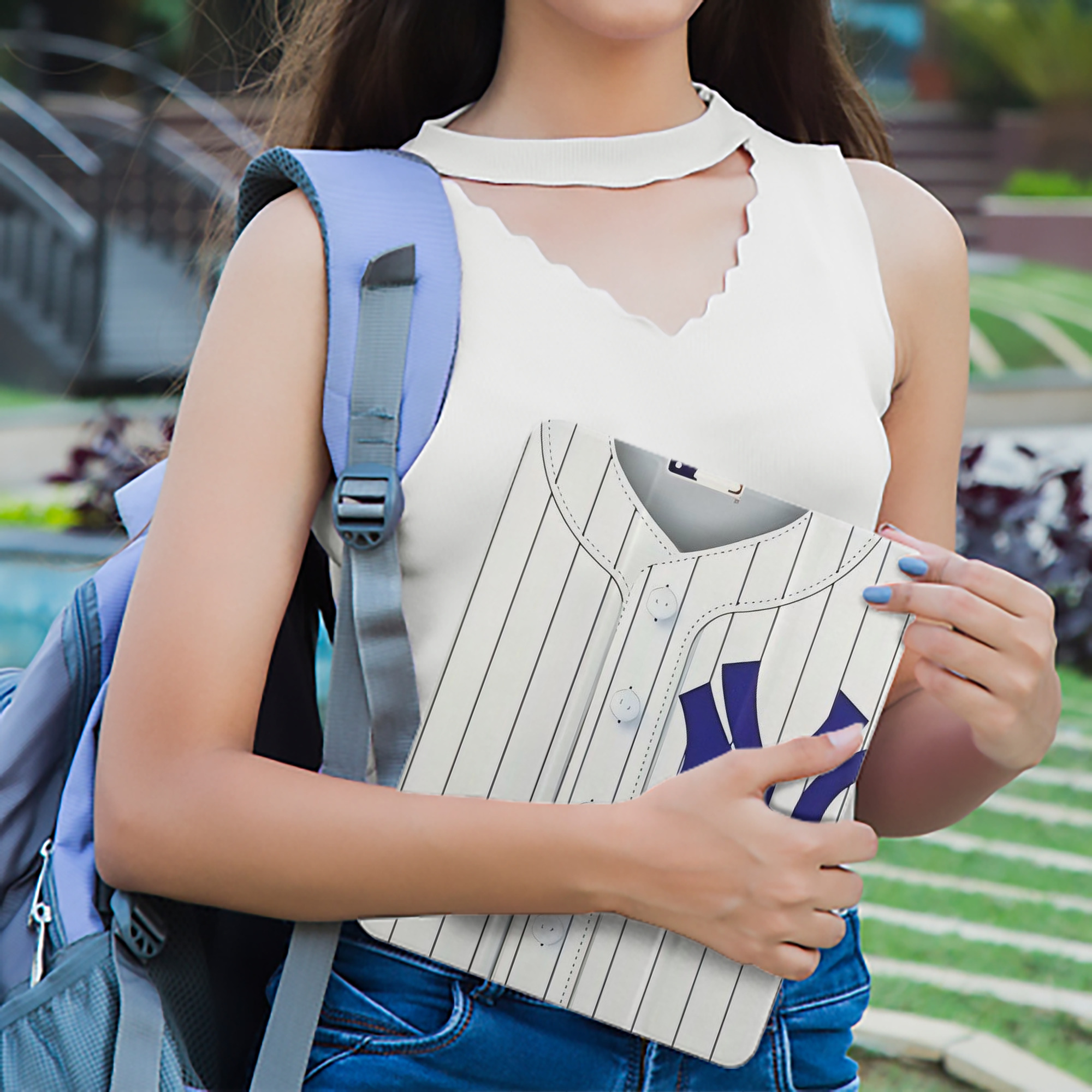 New York Yankees 213 Premium Tri-Fold PU Leather & Silicone IPad Case With Pencil Slot – Fits 9.5,10.5,10.9 – Adjustable Stand, Slim, Protective