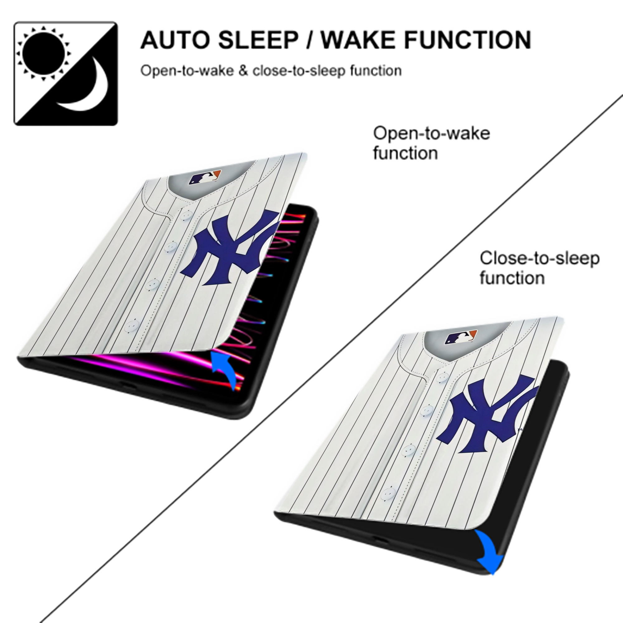 New York Yankees 213 Premium Tri-Fold PU Leather & Silicone IPad Case With Pencil Slot – Fits 9.5,10.5,10.9 – Adjustable Stand, Slim, Protective