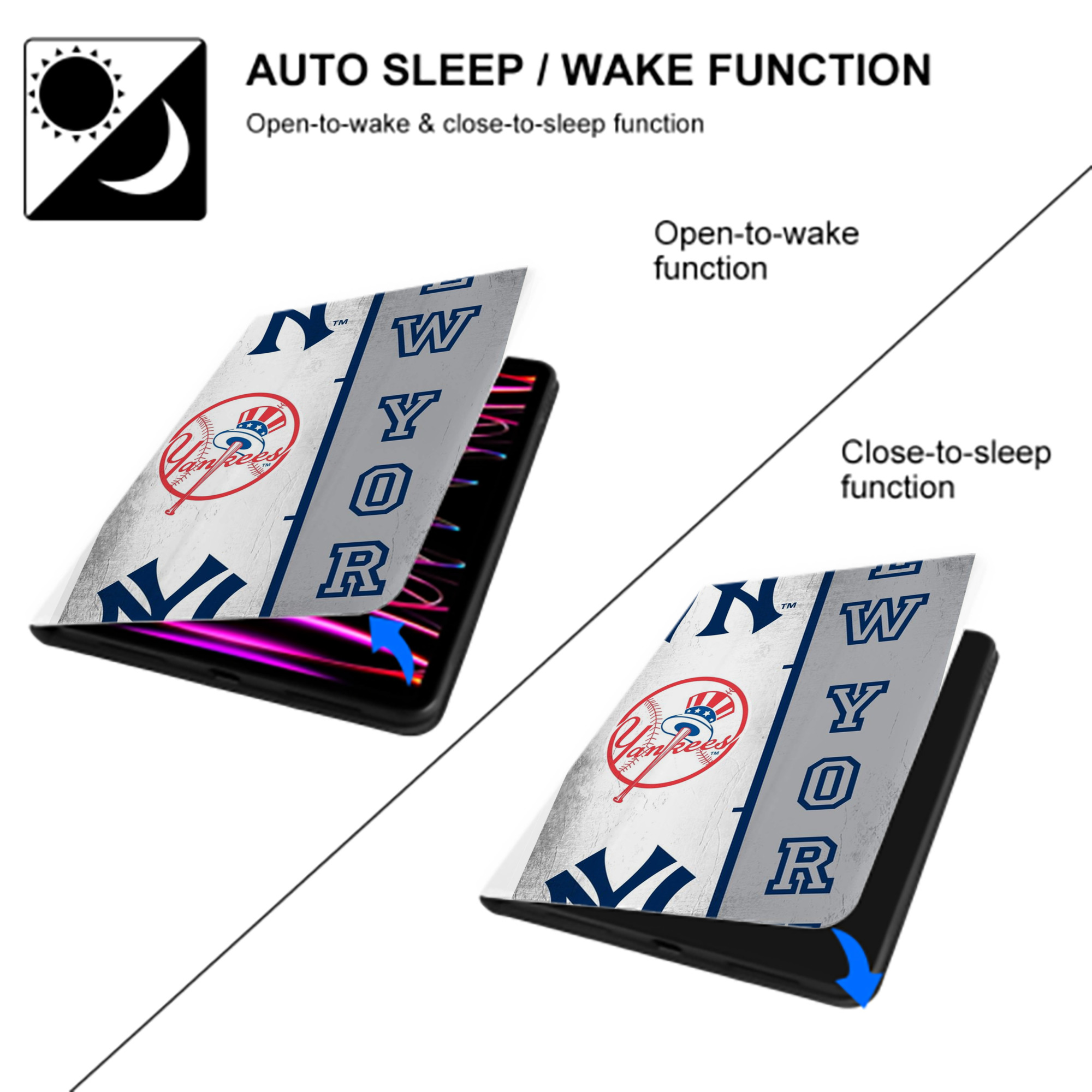New York Yankees 217 Premium Tri-Fold PU Leather & Silicone IPad Case With Pencil Slot – Fits 9.5,10.5,10.9 – Adjustable Stand, Slim, Protective