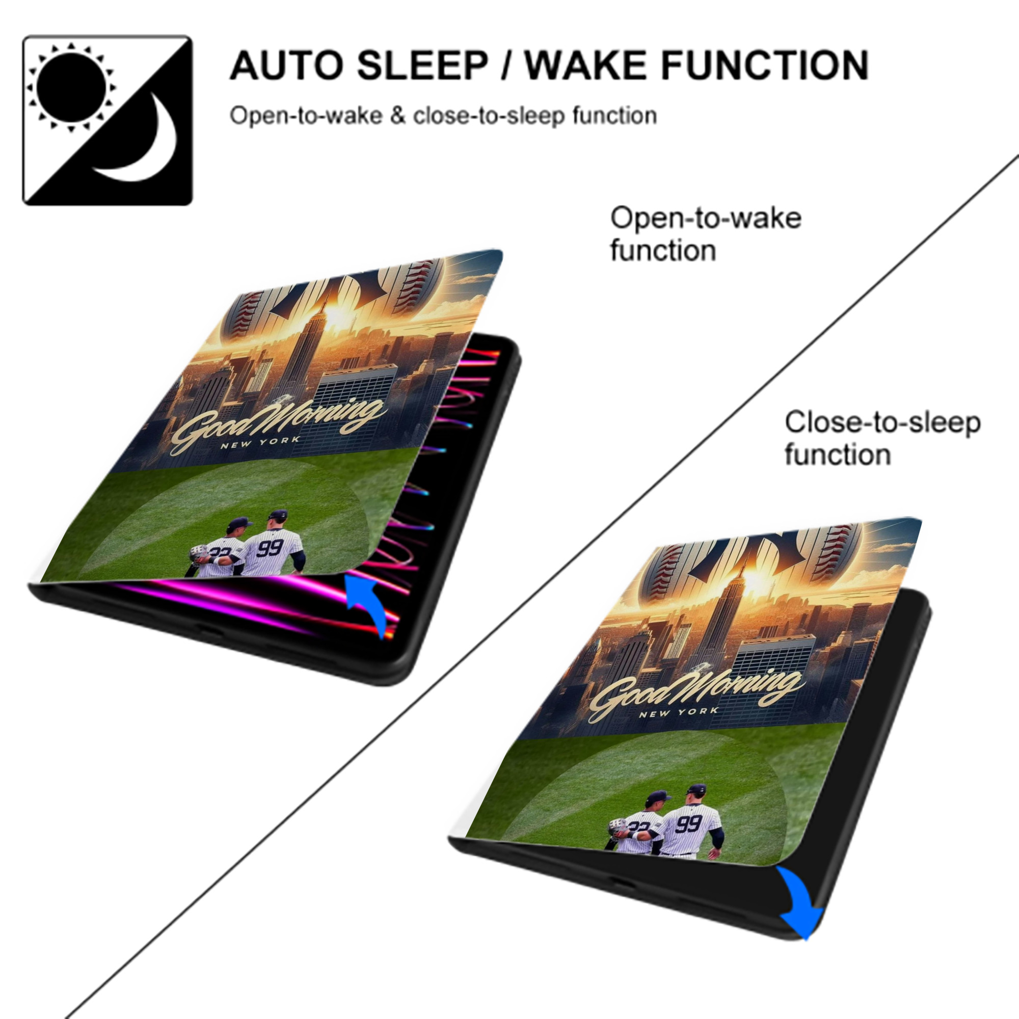 New York Yankees 218 Premium Tri-Fold PU Leather & Silicone IPad Case With Pencil Slot – Fits 9.5,10.5,10.9 – Adjustable Stand, Slim, Protective