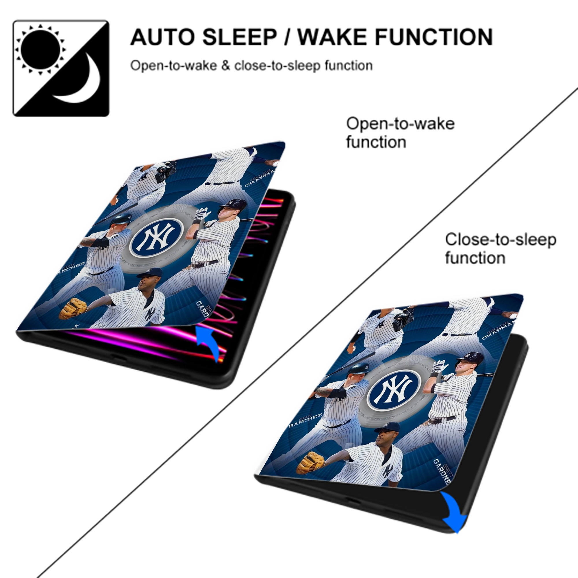 New York Yankees 222 Premium Tri-Fold PU Leather & Silicone IPad Case With Pencil Slot – Fits 9.5,10.5,10.9 – Adjustable Stand, Slim, Protective