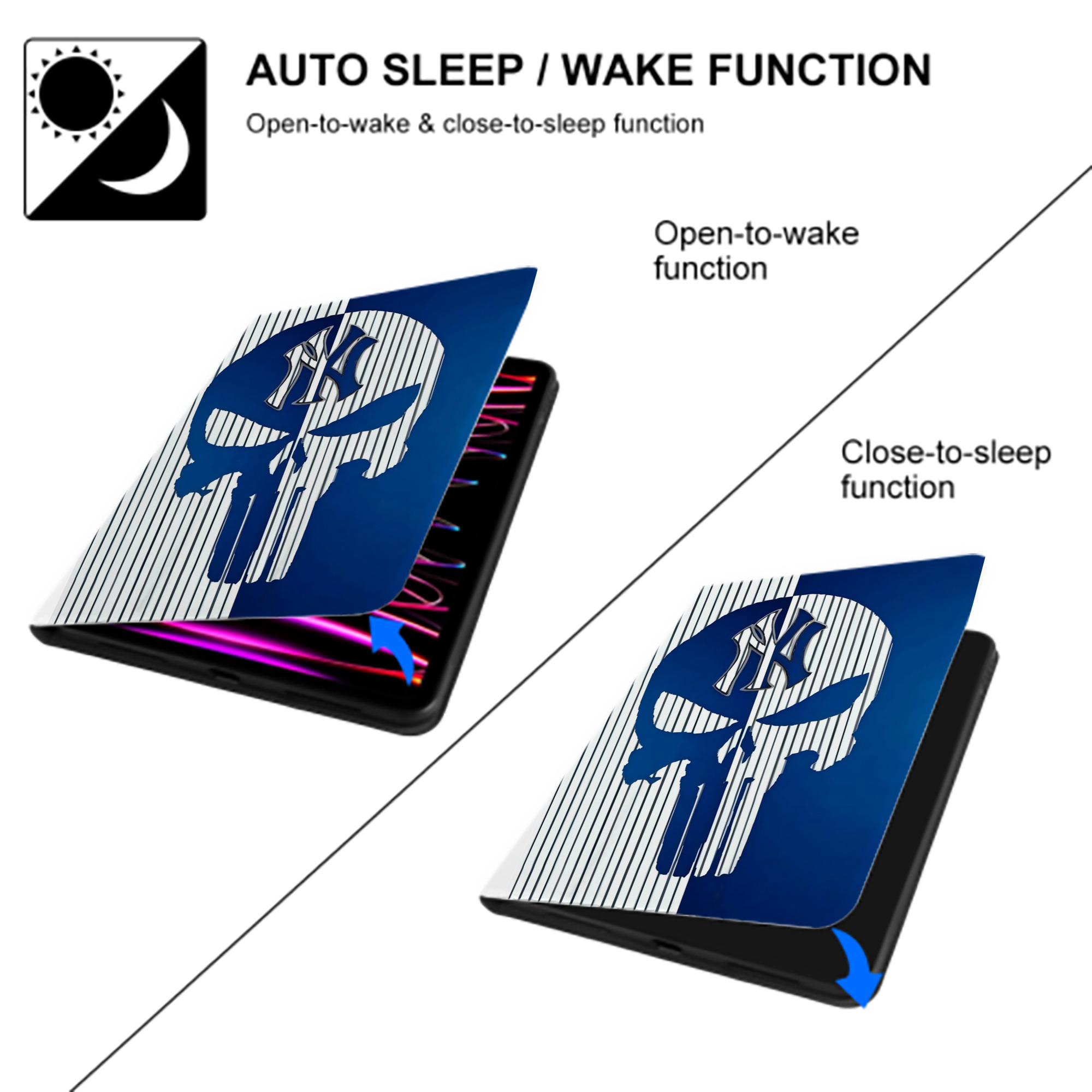 New York Yankees 154 Premium Tri-Fold PU Leather & Silicone IPad Case With Pencil Slot – Fits 9.5,10.5,10.9 – Adjustable Stand, Slim, Protective