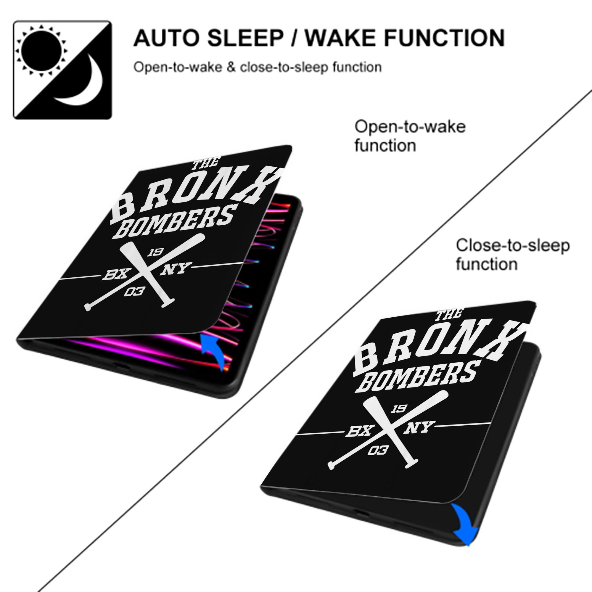 New York Yankees 163 Premium Tri-Fold PU Leather & Silicone IPad Case With Pencil Slot – Fits 9.5,10.5,10.9 – Adjustable Stand, Slim, Protective