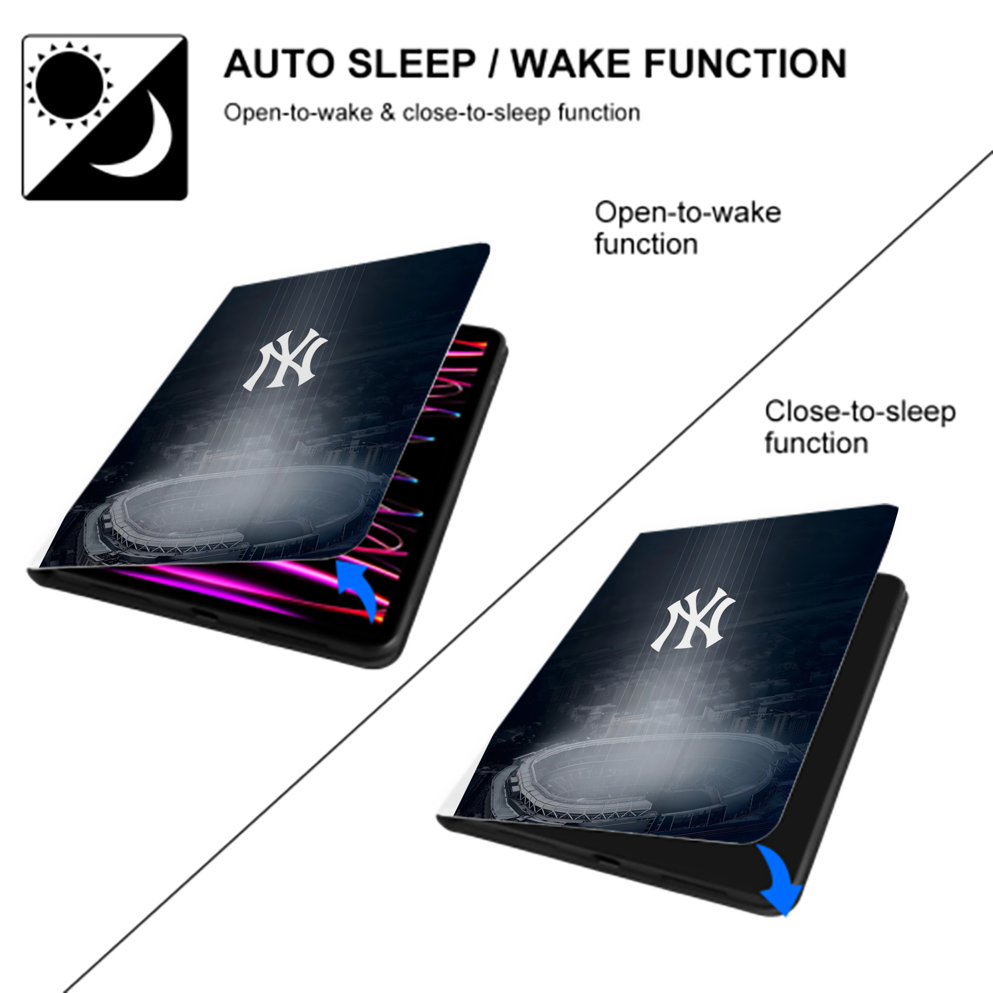 New York Yankees 225 Premium Tri-Fold PU Leather & Silicone IPad Case With Pencil Slot – Fits 9.5,10.5,10.9 – Adjustable Stand, Slim, Protective