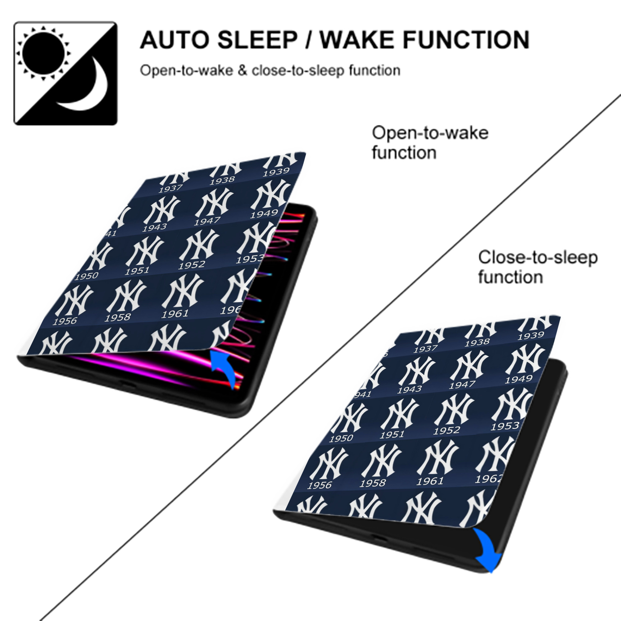 New York Yankees 229 Premium Tri-Fold PU Leather & Silicone IPad Case With Pencil Slot – Fits 9.5,10.5,10.9 – Adjustable Stand, Slim, Protective