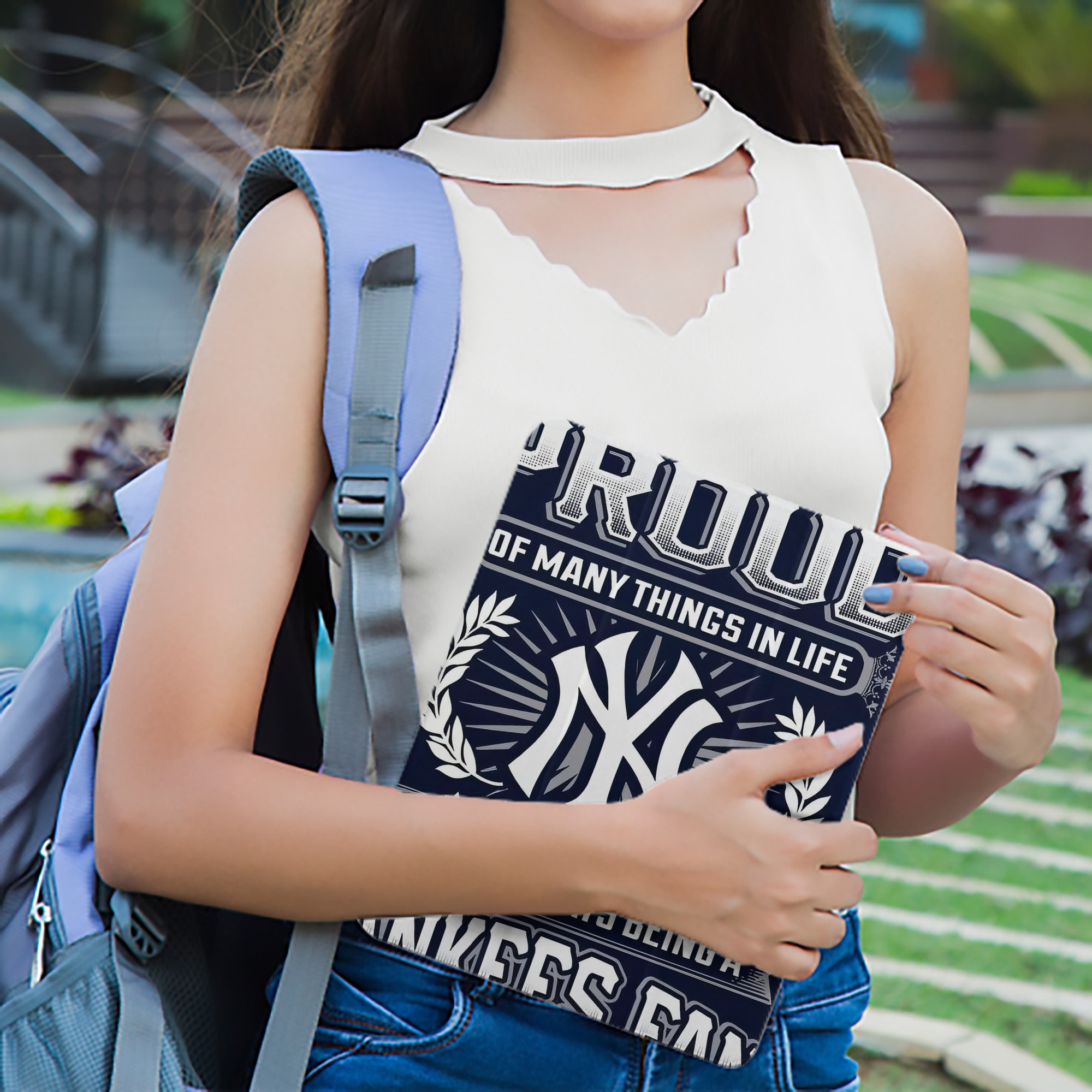 New York Yankees 301 Premium Tri-Fold PU Leather & Silicone IPad Case With Pencil Slot – Fits 9.5,10.5,10.9 – Adjustable Stand, Slim, Protective