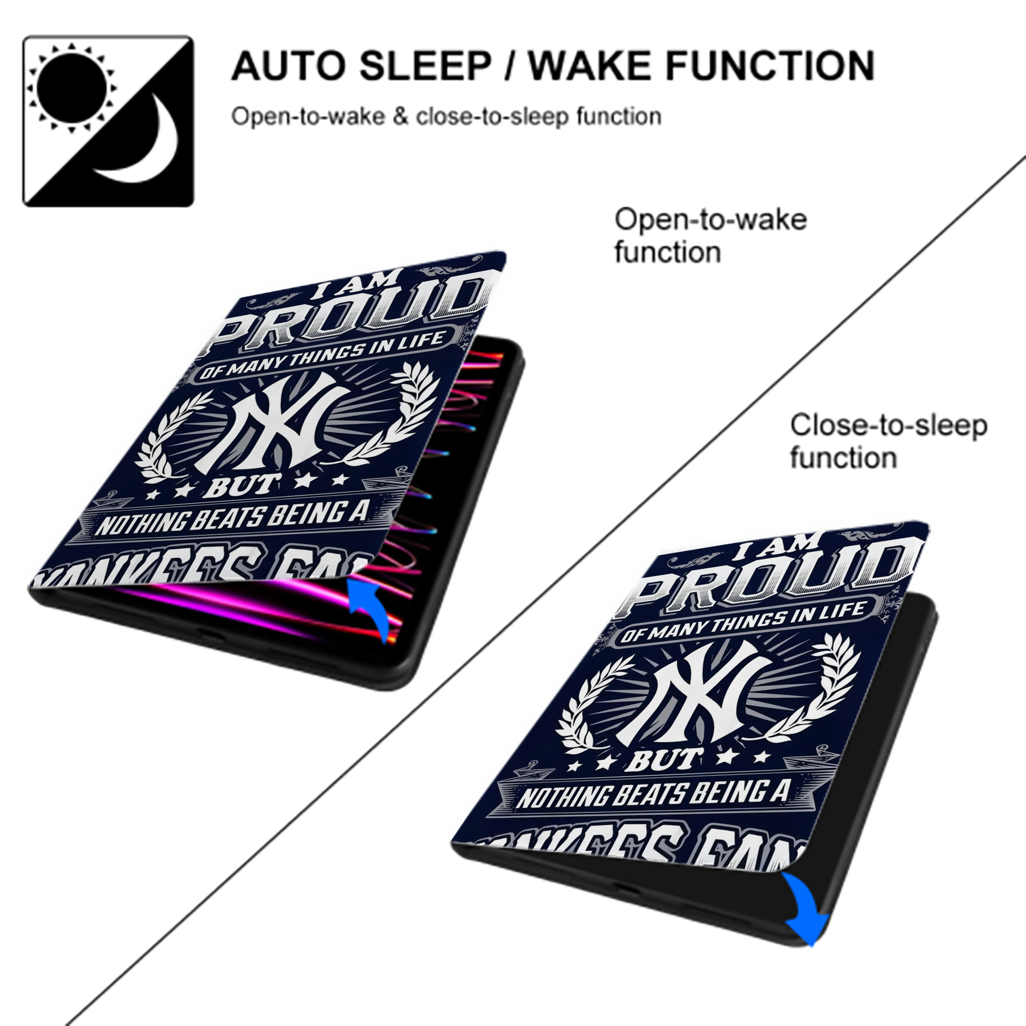 New York Yankees 301 Premium Tri-Fold PU Leather & Silicone IPad Case With Pencil Slot – Fits 9.5,10.5,10.9 – Adjustable Stand, Slim, Protective