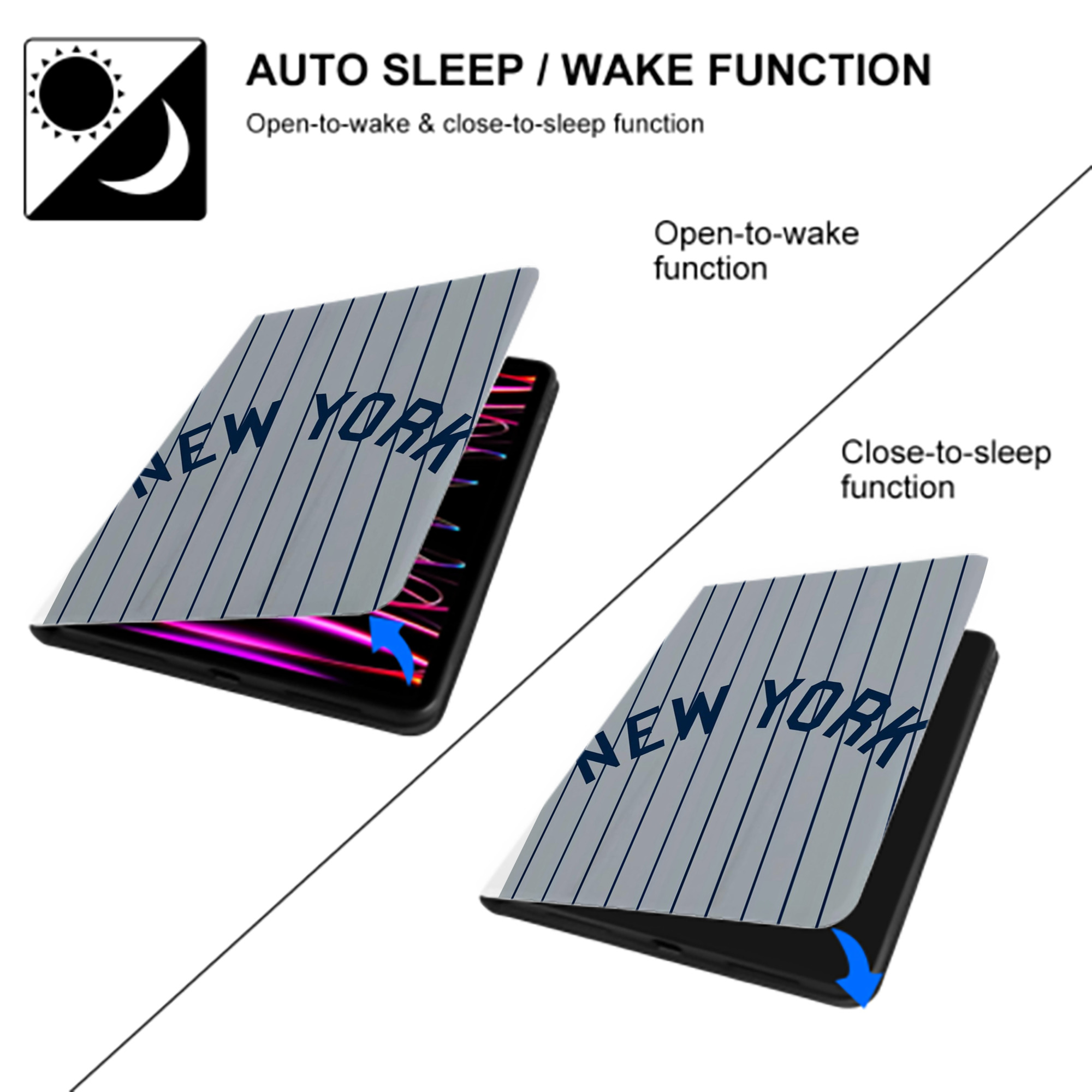 New York Yankees 159 Premium Tri-Fold PU Leather & Silicone IPad Case With Pencil Slot – Fits 9.5,10.5,10.9 – Adjustable Stand, Slim, Protective