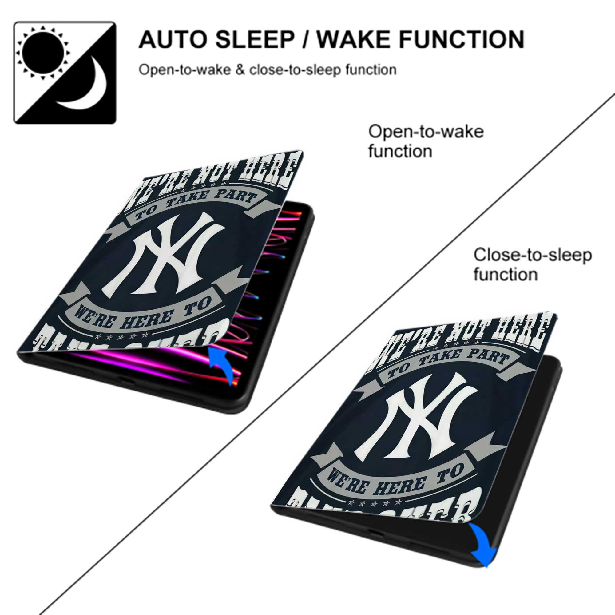 New York Yankees 302 Premium Tri-Fold PU Leather & Silicone IPad Case With Pencil Slot – Fits 9.5,10.5,10.9 – Adjustable Stand, Slim, Protective