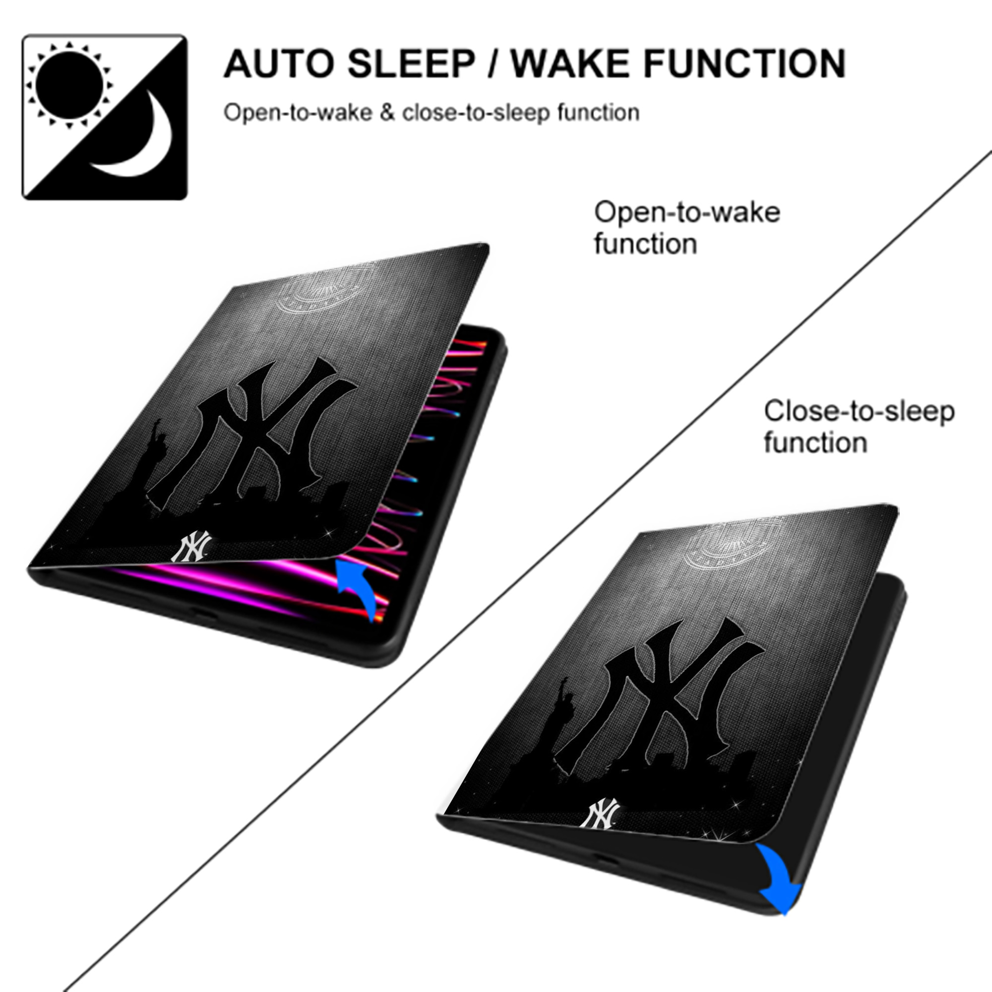 New York Yankees 313 Premium Tri-Fold PU Leather & Silicone IPad Case With Pencil Slot – Fits 9.5,10.5,10.9 – Adjustable Stand, Slim, Protective