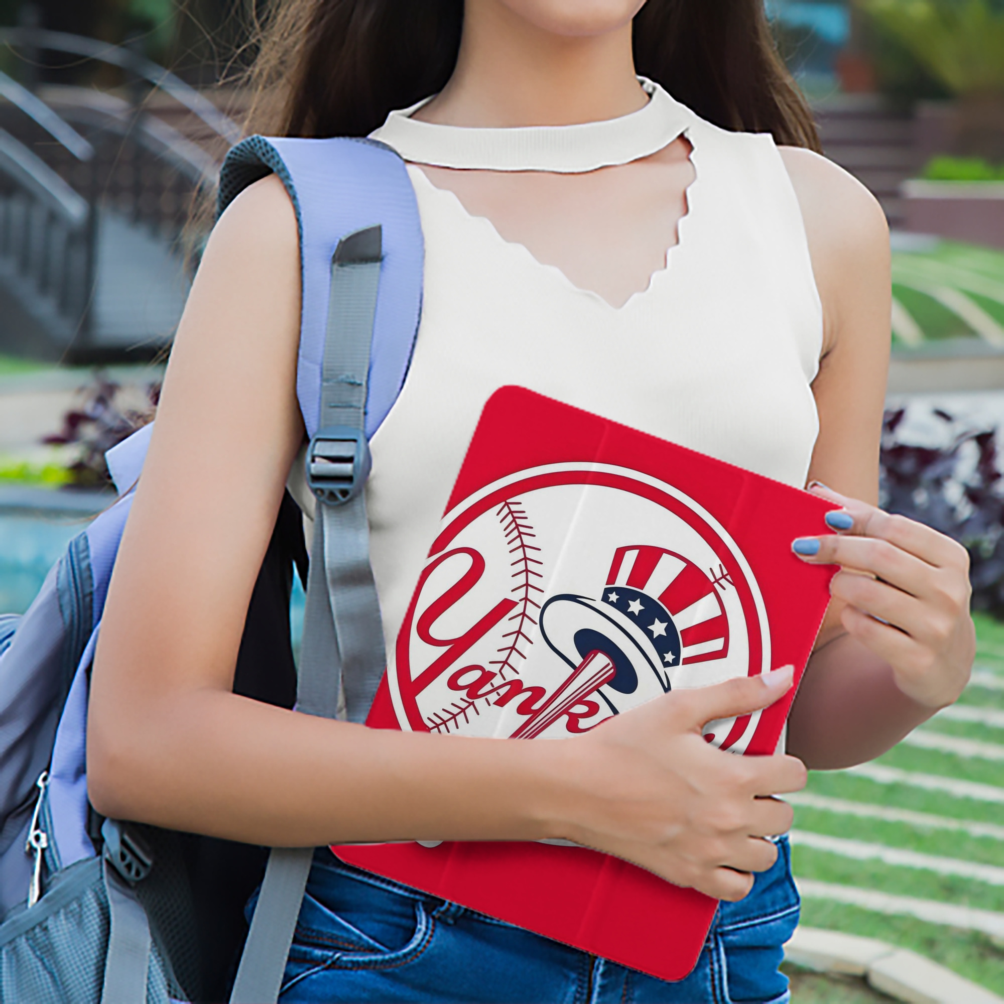 New York Yankees 165 Premium Tri-Fold PU Leather & Silicone IPad Case With Pencil Slot – Fits 9.5,10.5,10.9 – Adjustable Stand, Slim, Protective