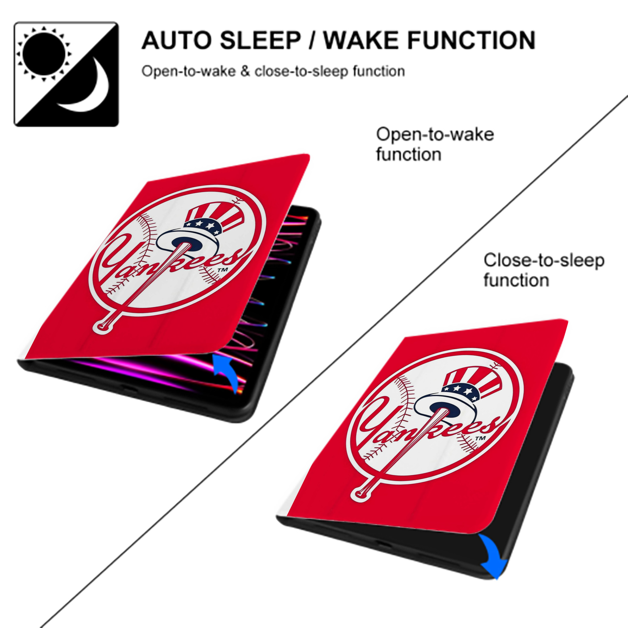 New York Yankees 165 Premium Tri-Fold PU Leather & Silicone IPad Case With Pencil Slot – Fits 9.5,10.5,10.9 – Adjustable Stand, Slim, Protective