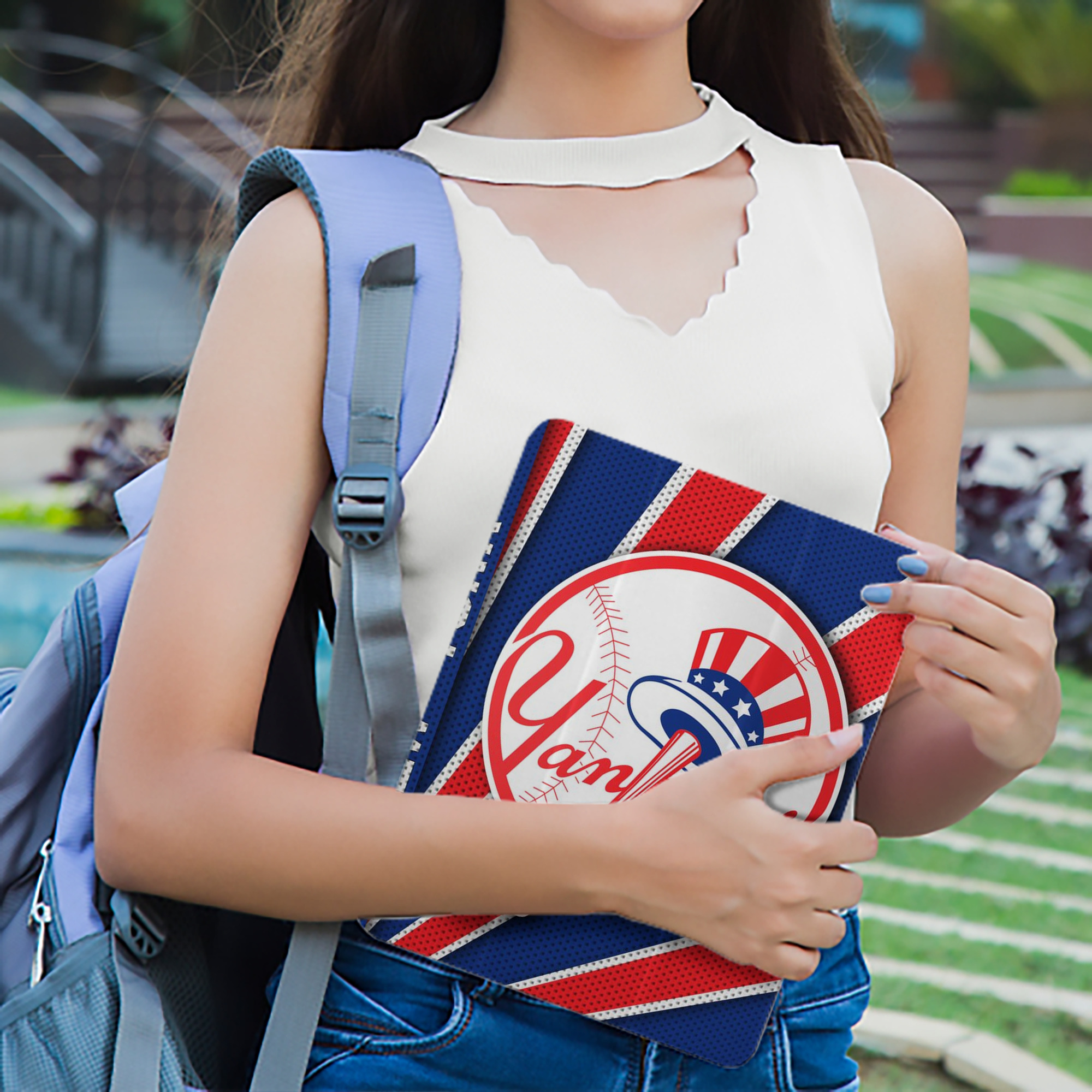 New York Yankees 182 Premium Tri-Fold PU Leather & Silicone IPad Case With Pencil Slot – Fits 9.5,10.5,10.9 – Adjustable Stand, Slim, Protective