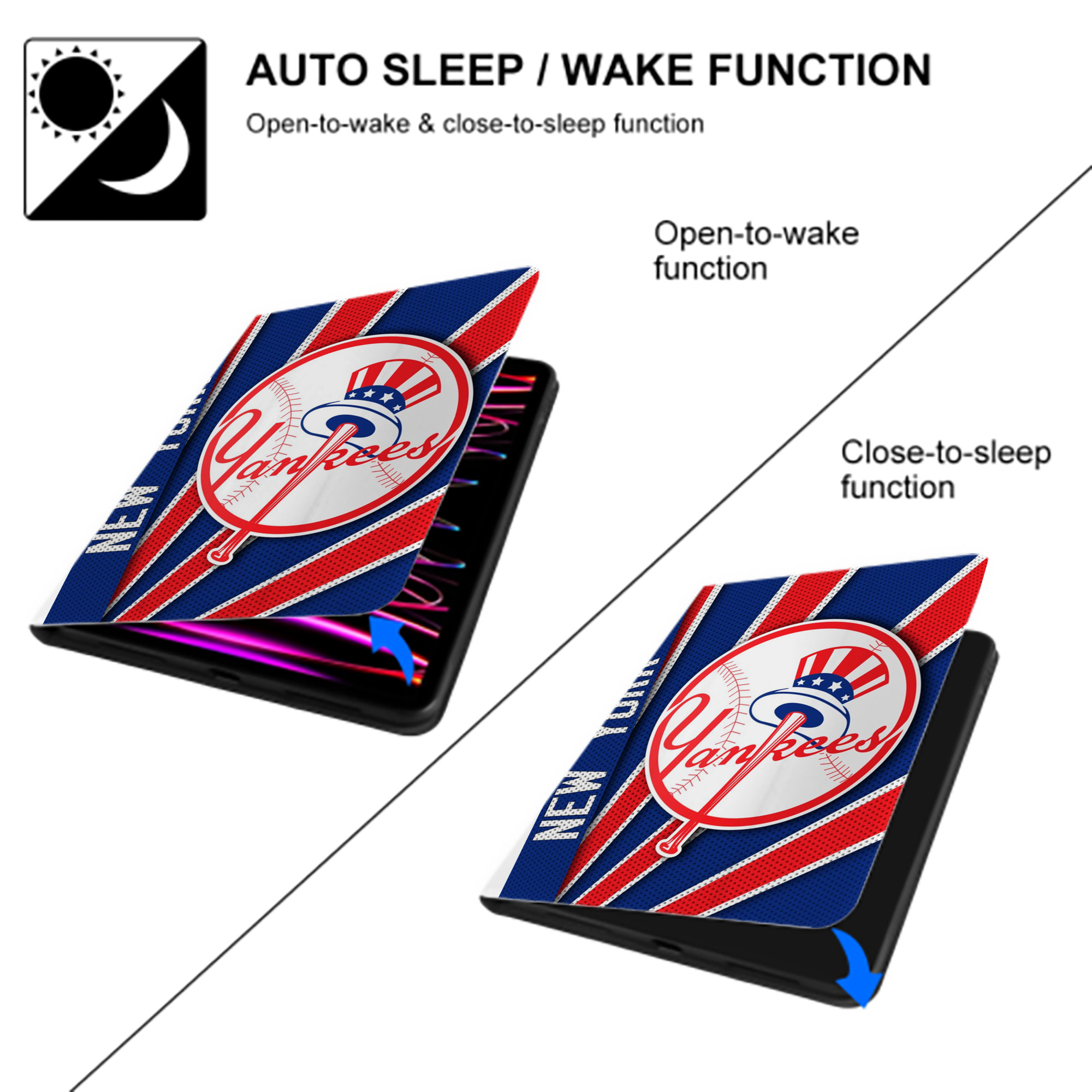 New York Yankees 182 Premium Tri-Fold PU Leather & Silicone IPad Case With Pencil Slot – Fits 9.5,10.5,10.9 – Adjustable Stand, Slim, Protective