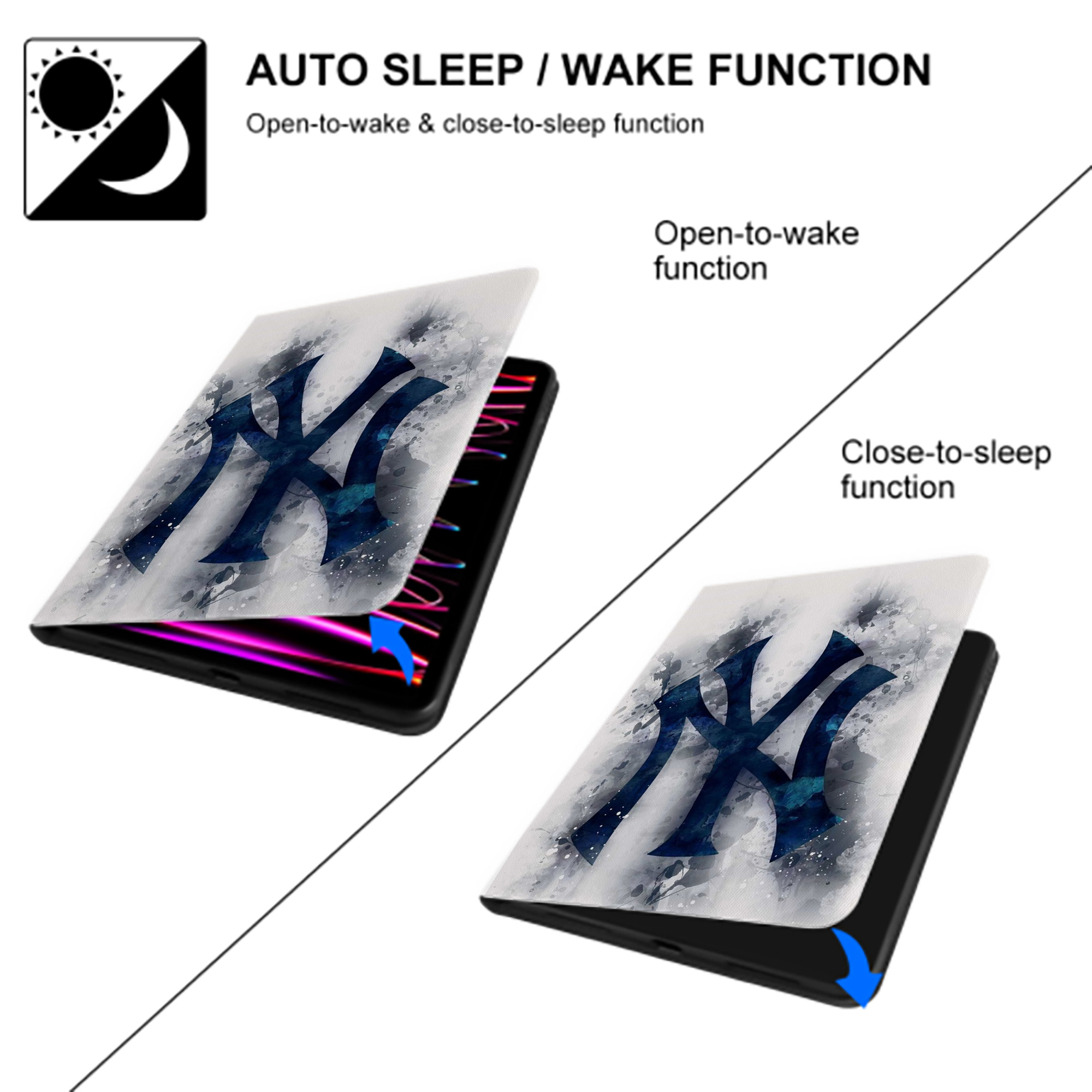 New York Yankees 170 Premium Tri-Fold PU Leather & Silicone IPad Case With Pencil Slot – Fits 9.5,10.5,10.9 – Adjustable Stand, Slim, Protective