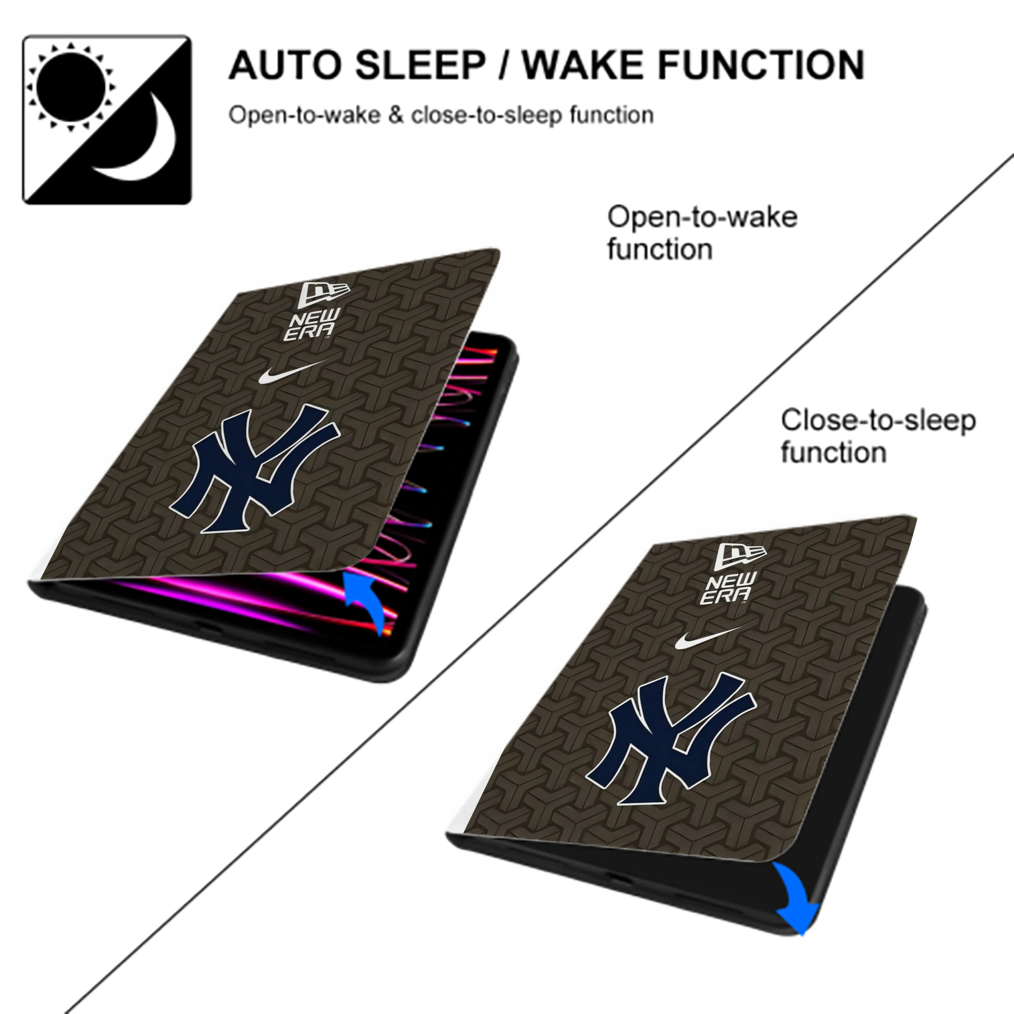 New York Yankees 318 Premium Tri-Fold PU Leather & Silicone IPad Case With Pencil Slot – Fits 9.5,10.5,10.9 – Adjustable Stand, Slim, Protective