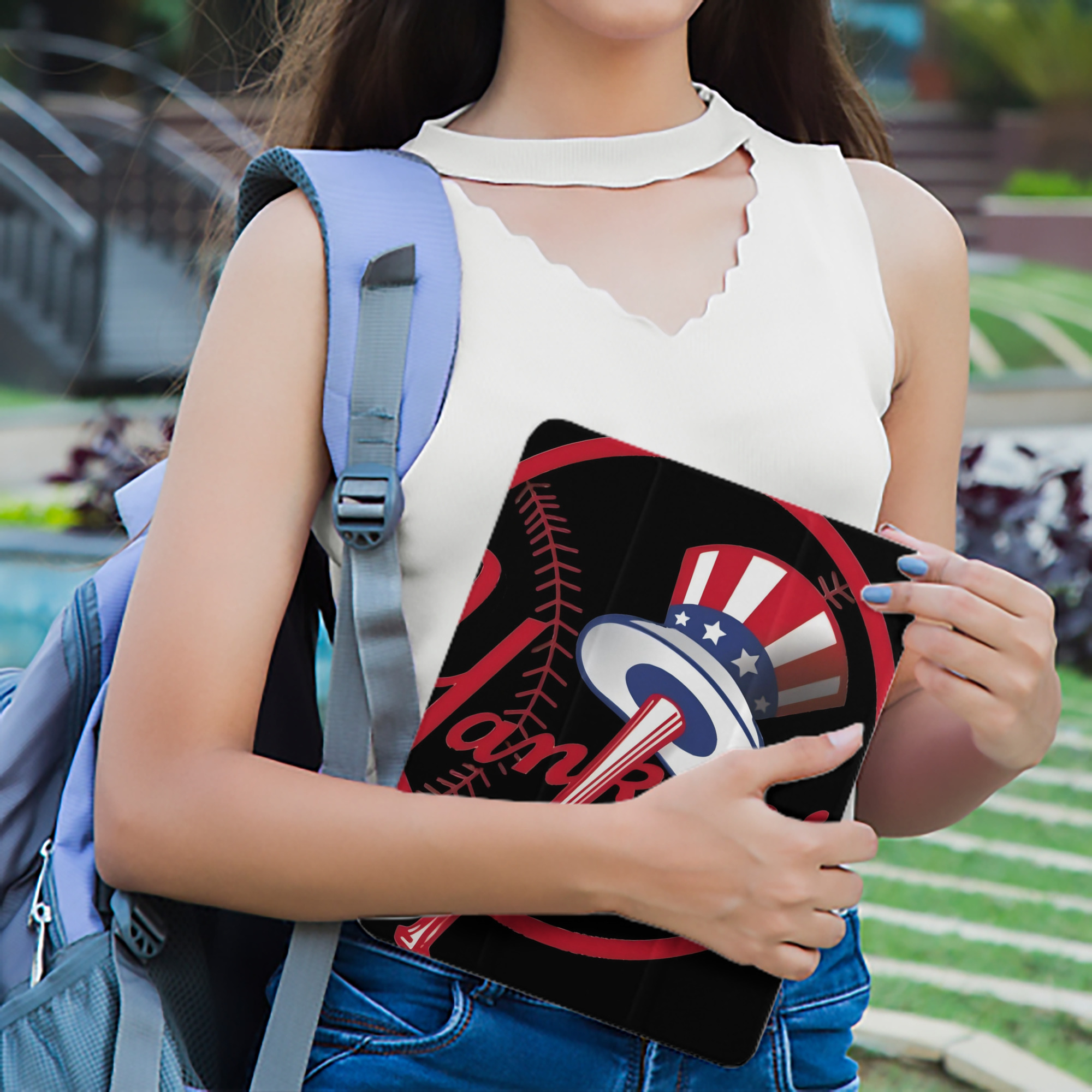 New York Yankees 188 Premium Tri-Fold PU Leather & Silicone IPad Case With Pencil Slot – Fits 9.5,10.5,10.9 – Adjustable Stand, Slim, Protective