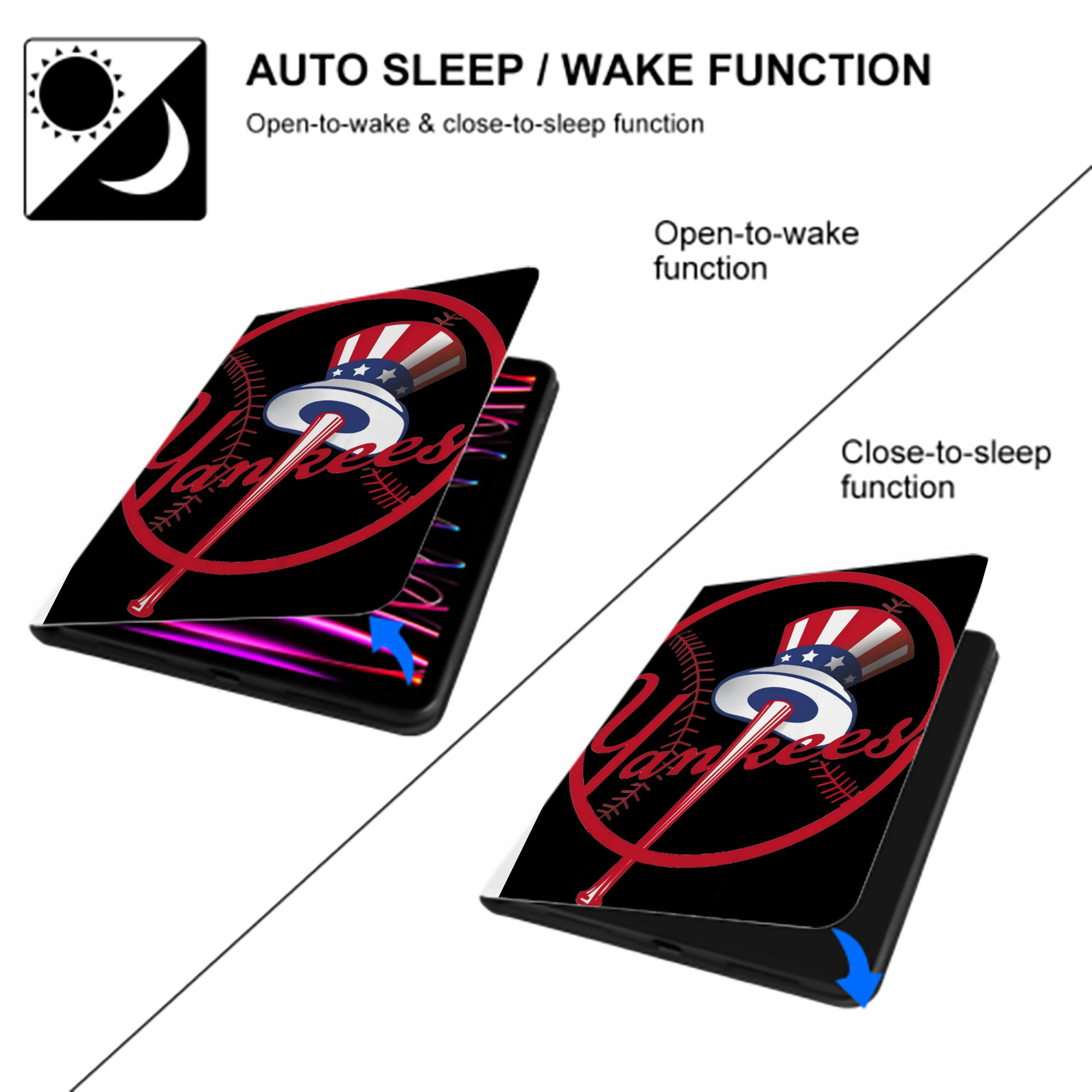 New York Yankees 188 Premium Tri-Fold PU Leather & Silicone IPad Case With Pencil Slot – Fits 9.5,10.5,10.9 – Adjustable Stand, Slim, Protective