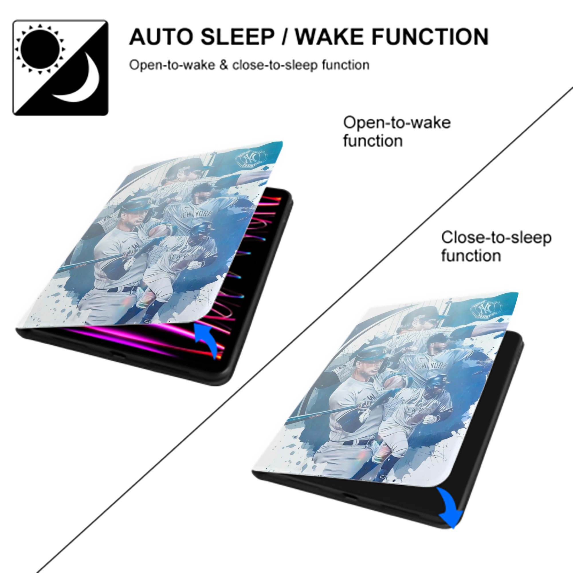 New York Yankees 329 Premium Tri-Fold PU Leather & Silicone IPad Case With Pencil Slot – Fits 9.5,10.5,10.9 – Adjustable Stand, Slim, Protective