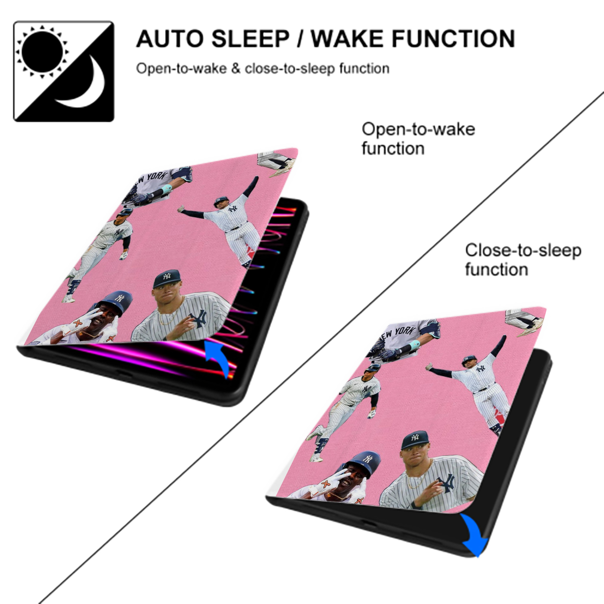New York Yankees 323 Premium Tri-Fold PU Leather & Silicone IPad Case With Pencil Slot – Fits 9.5,10.5,10.9 – Adjustable Stand, Slim, Protective