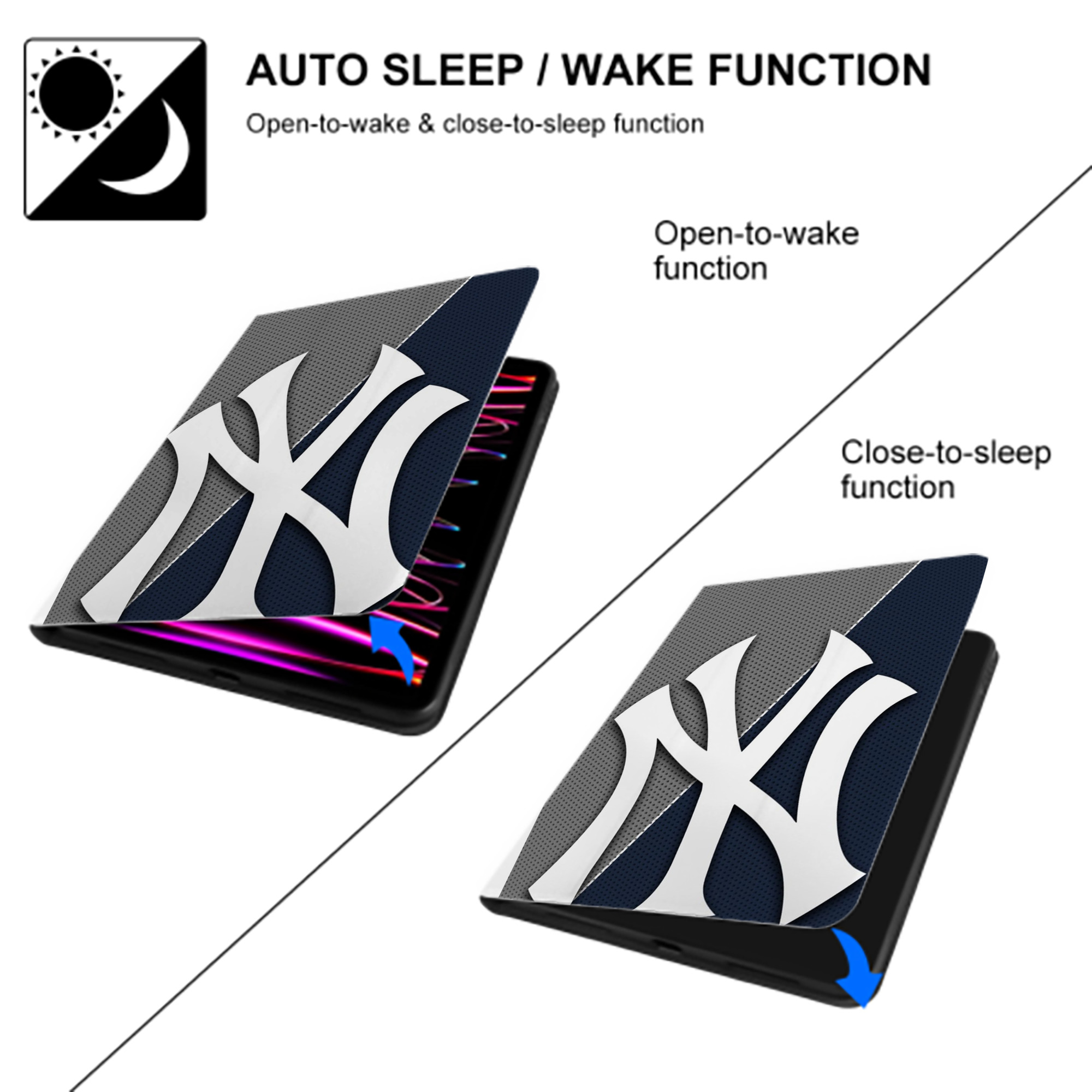 New York Yankees 177 Premium Tri-Fold PU Leather & Silicone IPad Case With Pencil Slot – Fits 9.5,10.5,10.9 – Adjustable Stand, Slim, Protective