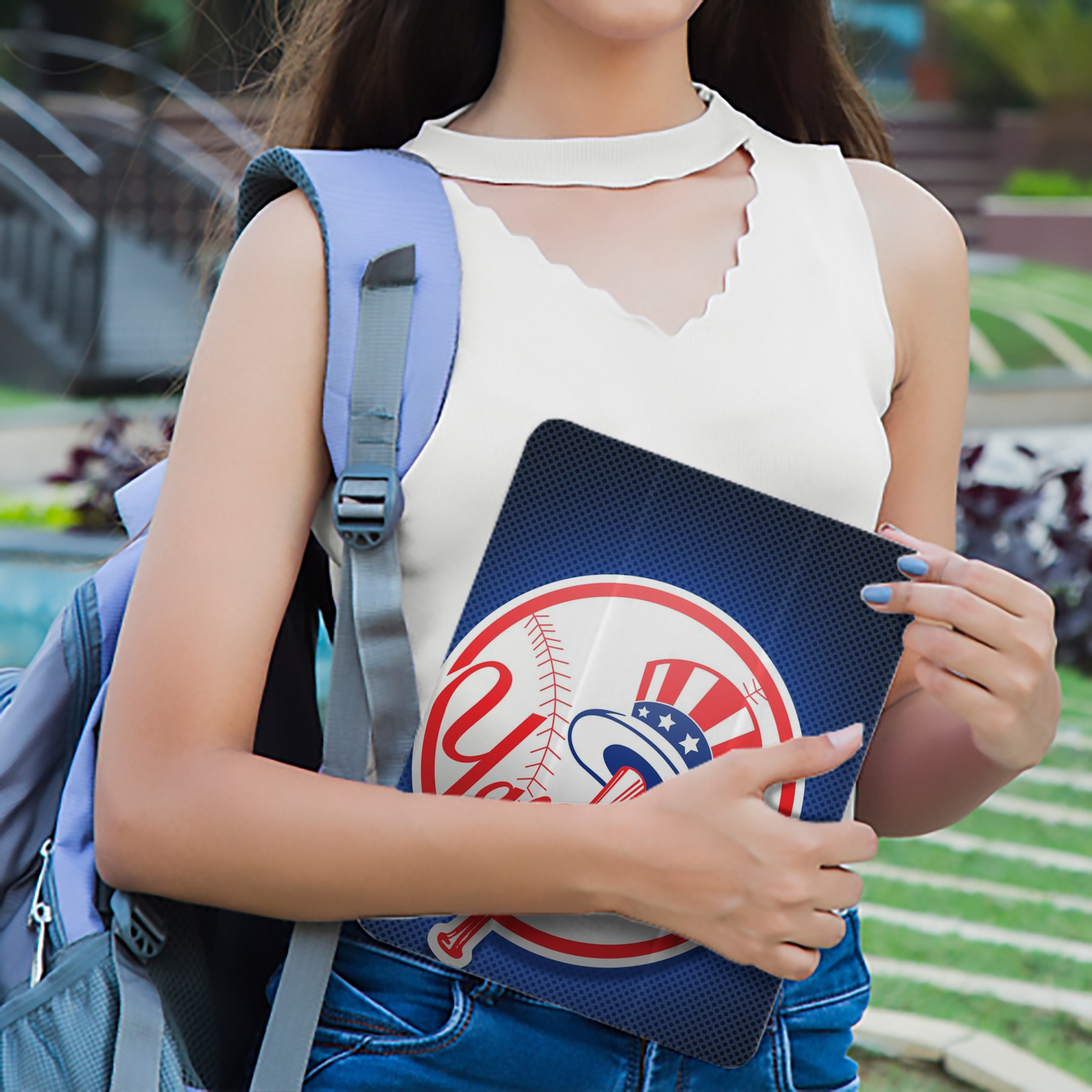 New York Yankees 193 Premium Tri-Fold PU Leather & Silicone IPad Case With Pencil Slot – Fits 9.5,10.5,10.9 – Adjustable Stand, Slim, Protective