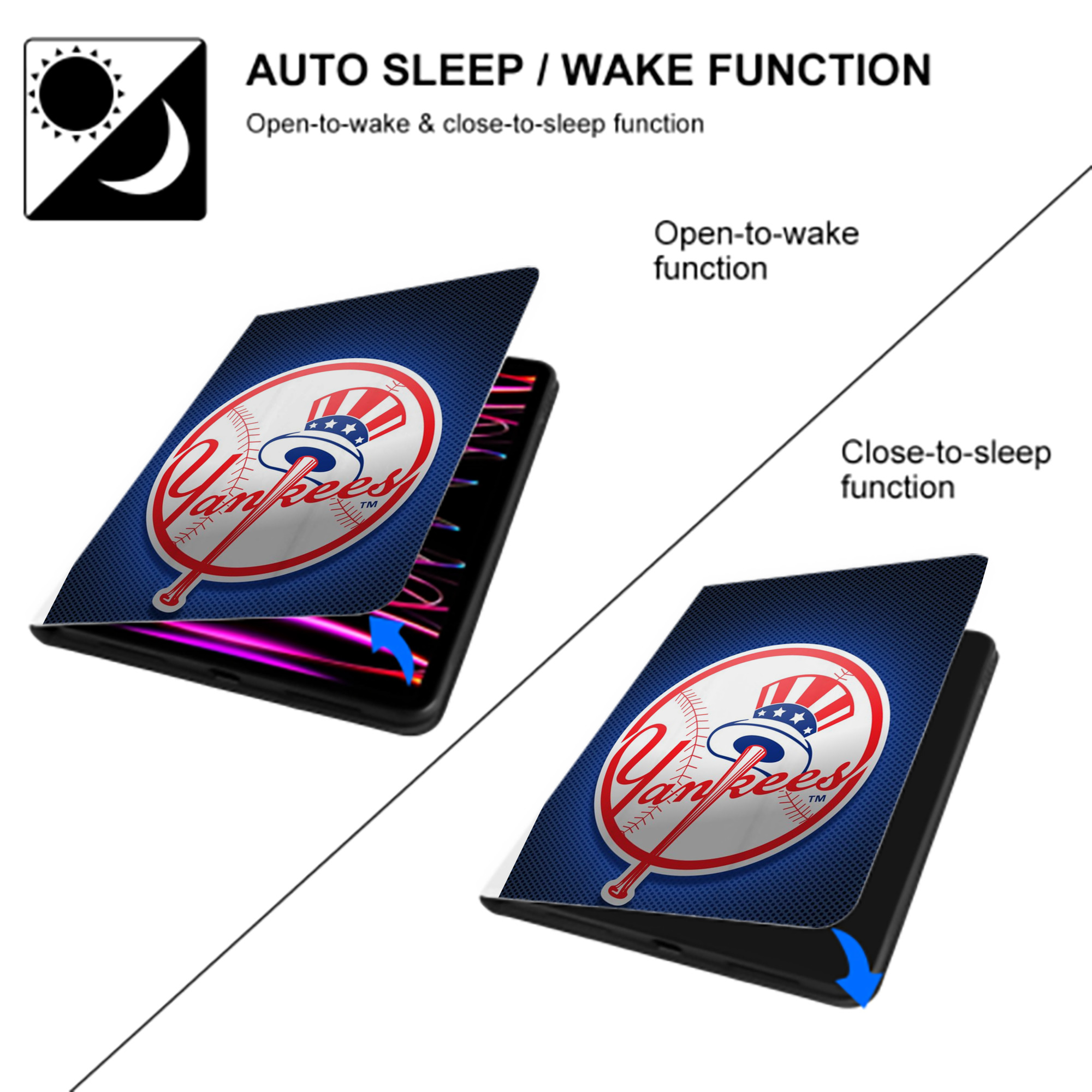 New York Yankees 193 Premium Tri-Fold PU Leather & Silicone IPad Case With Pencil Slot – Fits 9.5,10.5,10.9 – Adjustable Stand, Slim, Protective