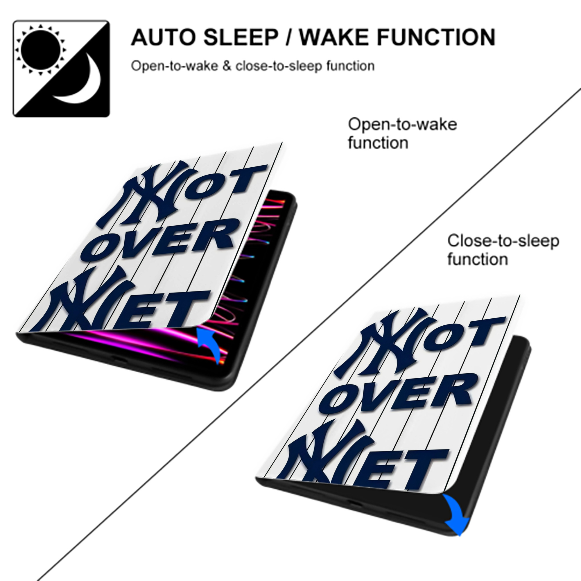 New York Yankees Not over Net Premium Tri-Fold PU Leather & Silicone IPad Case With Pencil Slot – Fits 9.5,10.5,10.9 – Adjustable Stand, Slim, Protective