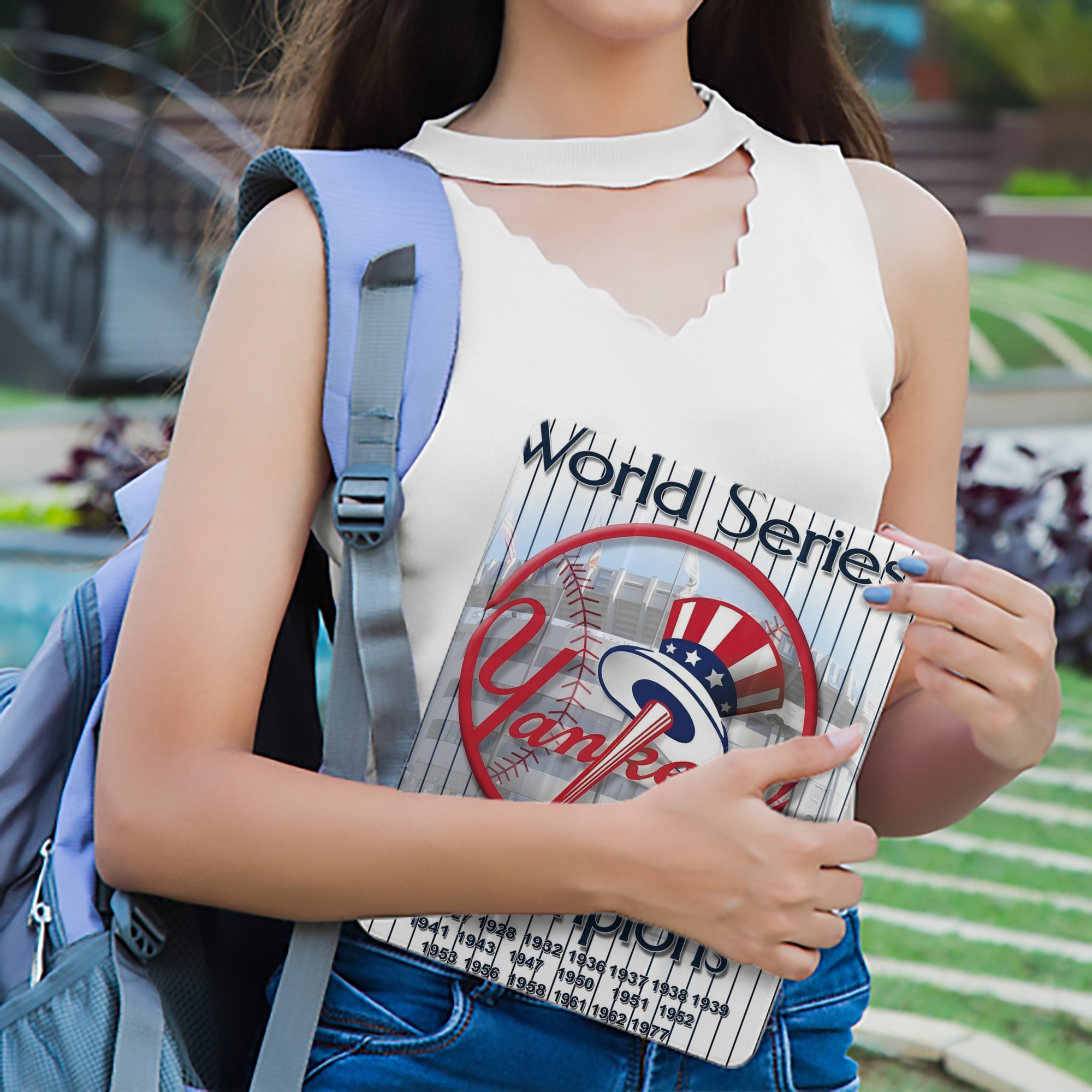 New York Yankees 184 Premium Tri-Fold PU Leather & Silicone IPad Case With Pencil Slot – Fits 9.5,10.5,10.9 – Adjustable Stand, Slim, Protective