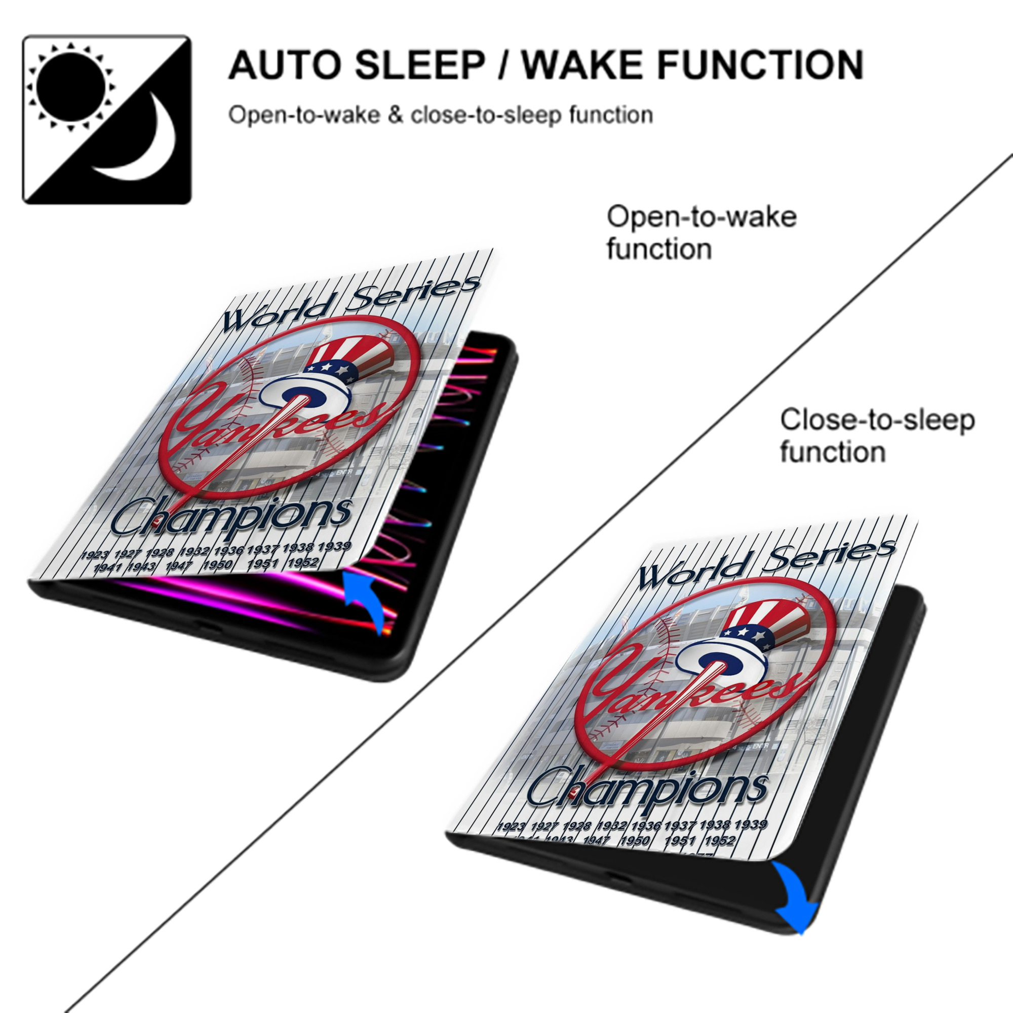 New York Yankees 184 Premium Tri-Fold PU Leather & Silicone IPad Case With Pencil Slot – Fits 9.5,10.5,10.9 – Adjustable Stand, Slim, Protective