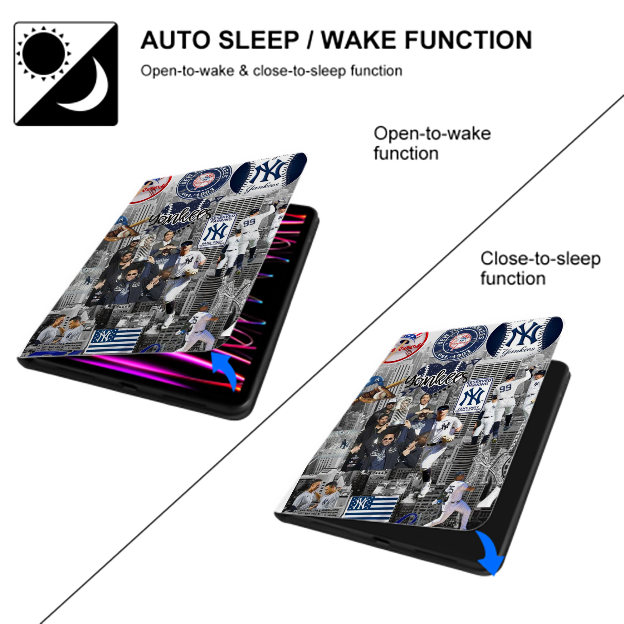 New York Yankees 199 Premium Tri-Fold PU Leather & Silicone IPad Case With Pencil Slot – Fits 9.5,10.5,10.9 – Adjustable Stand, Slim, Protective