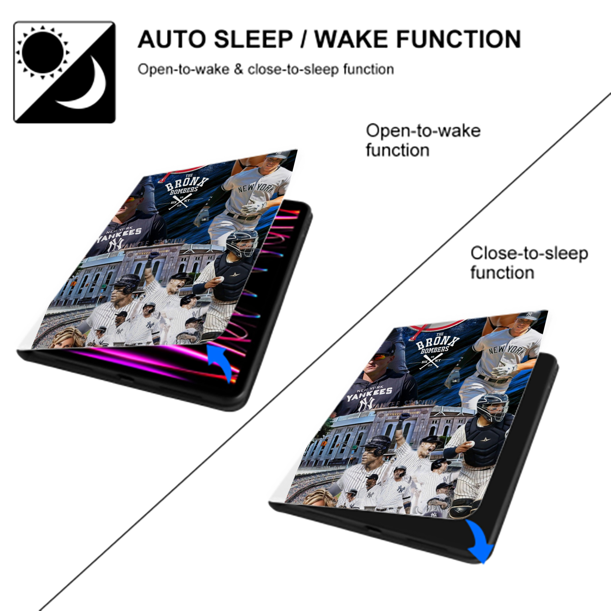 New York Yankees 336 Premium Tri-Fold PU Leather & Silicone IPad Case With Pencil Slot – Fits 9.5,10.5,10.9 – Adjustable Stand, Slim, Protective