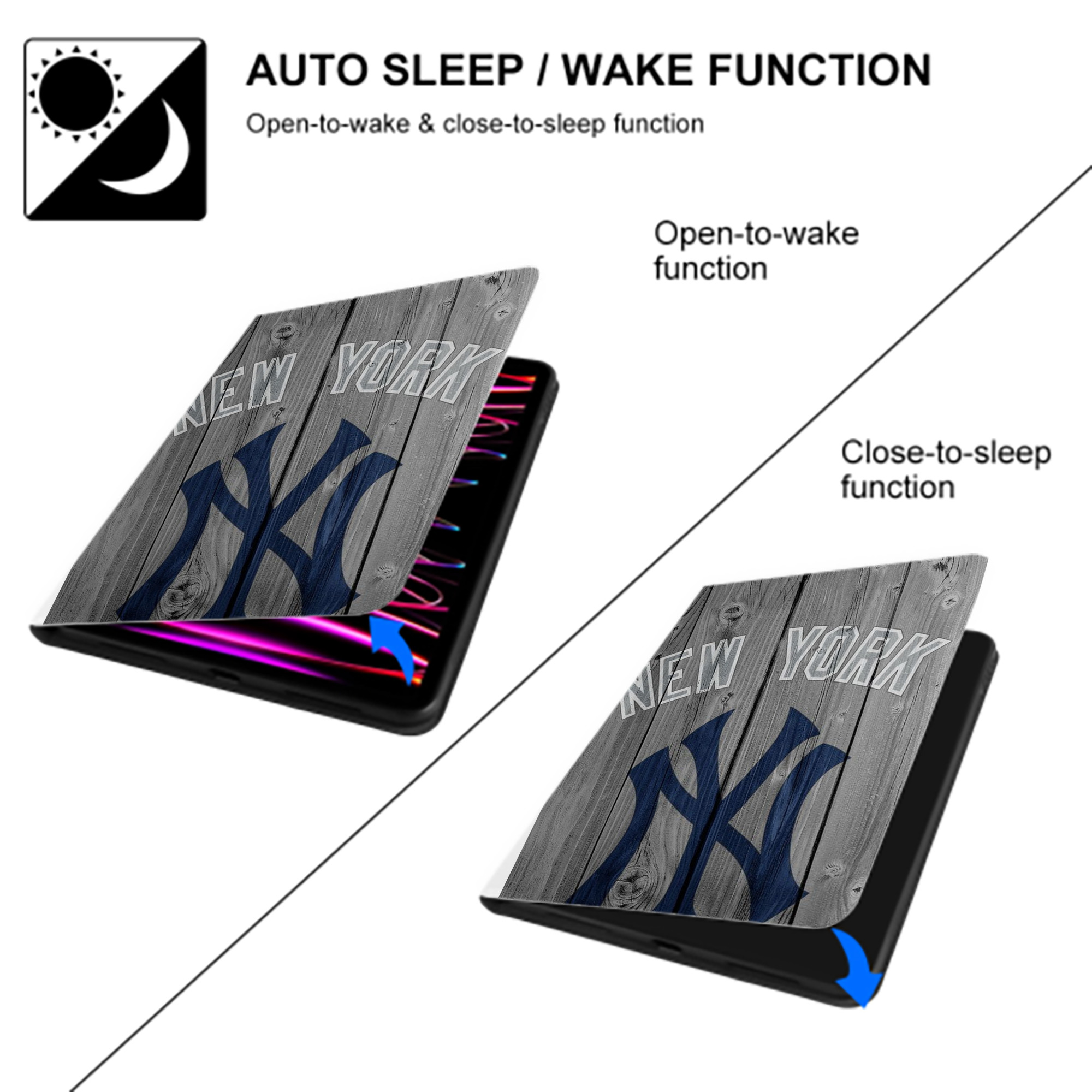 New York Yankees 204 Premium Tri-Fold PU Leather & Silicone IPad Case With Pencil Slot – Fits 9.5,10.5,10.9 – Adjustable Stand, Slim, Protective