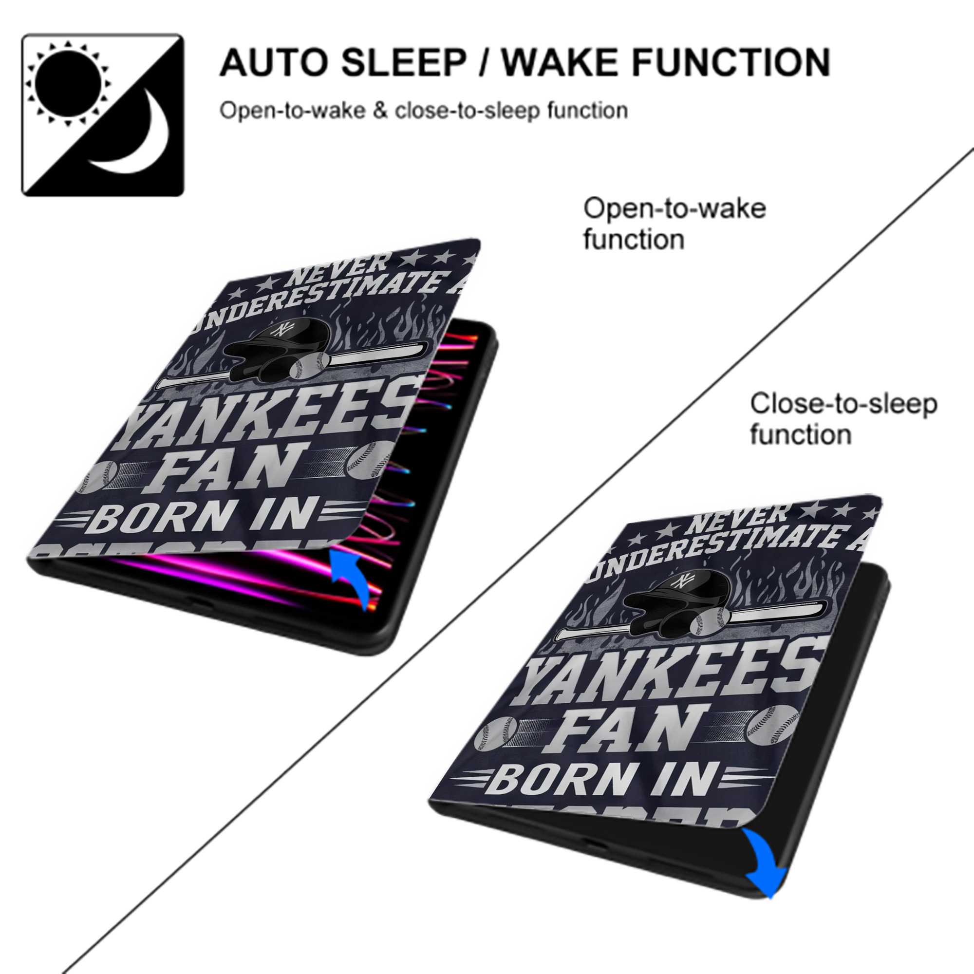 New York Yankees 349 Premium Tri-Fold PU Leather & Silicone IPad Case With Pencil Slot – Fits 9.5,10.5,10.9 – Adjustable Stand, Slim, Protective