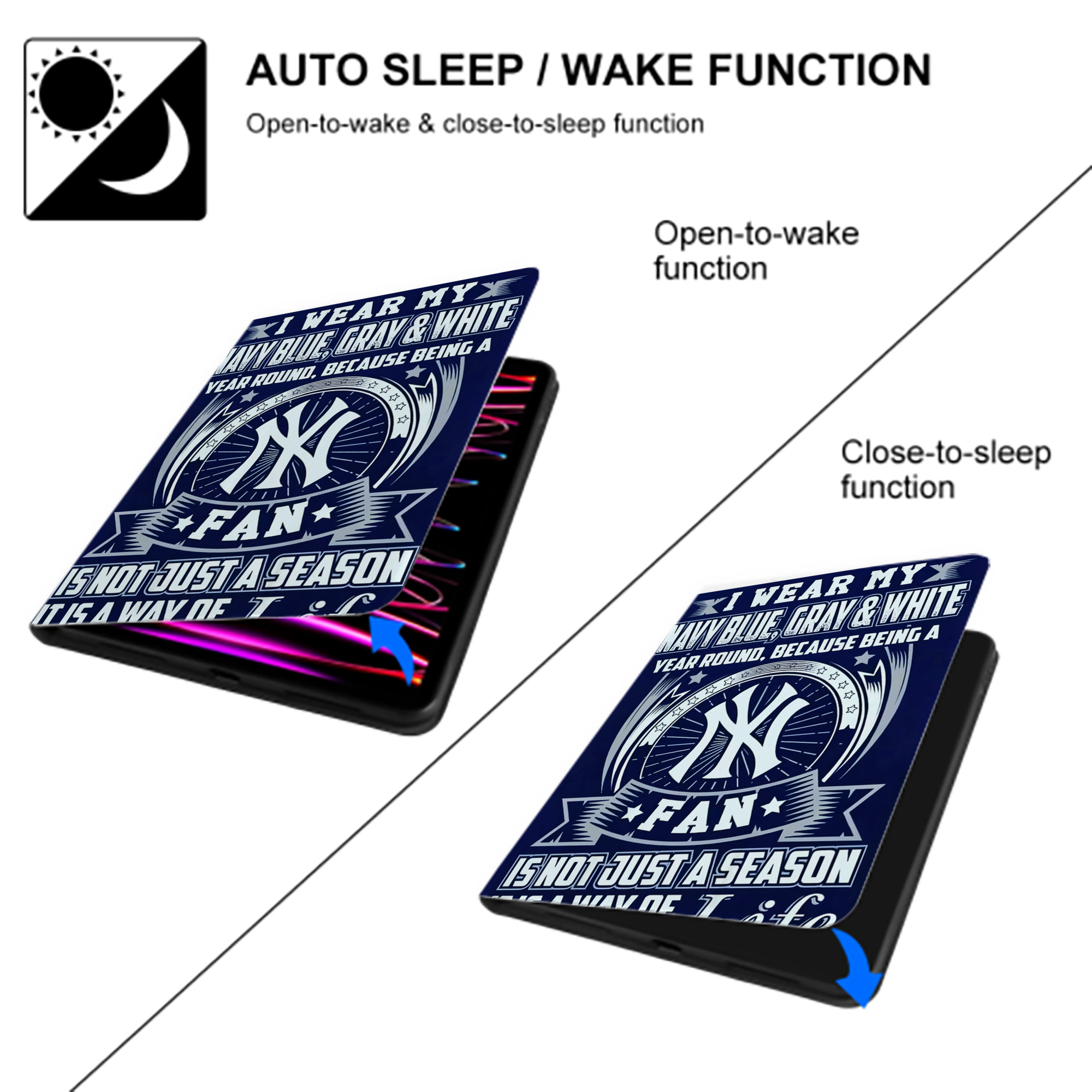 New York Yankees 194 Premium Tri-Fold PU Leather & Silicone IPad Case With Pencil Slot – Fits 9.5,10.5,10.9 – Adjustable Stand, Slim, Protective